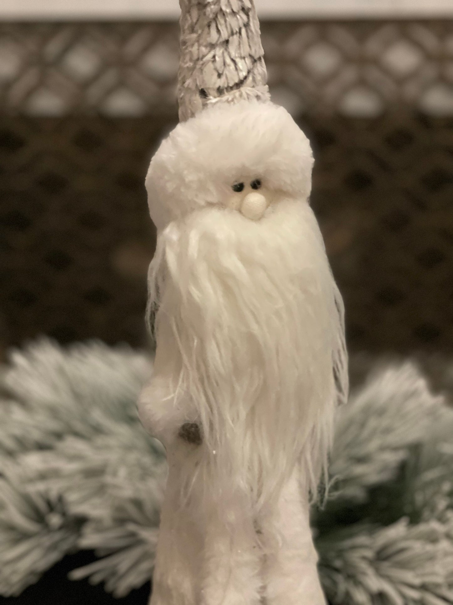 22"x7" frosted artic santa standing.