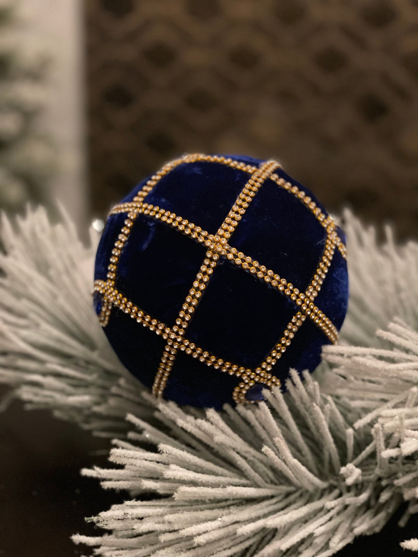 6” Jeweled ball ornament blue.