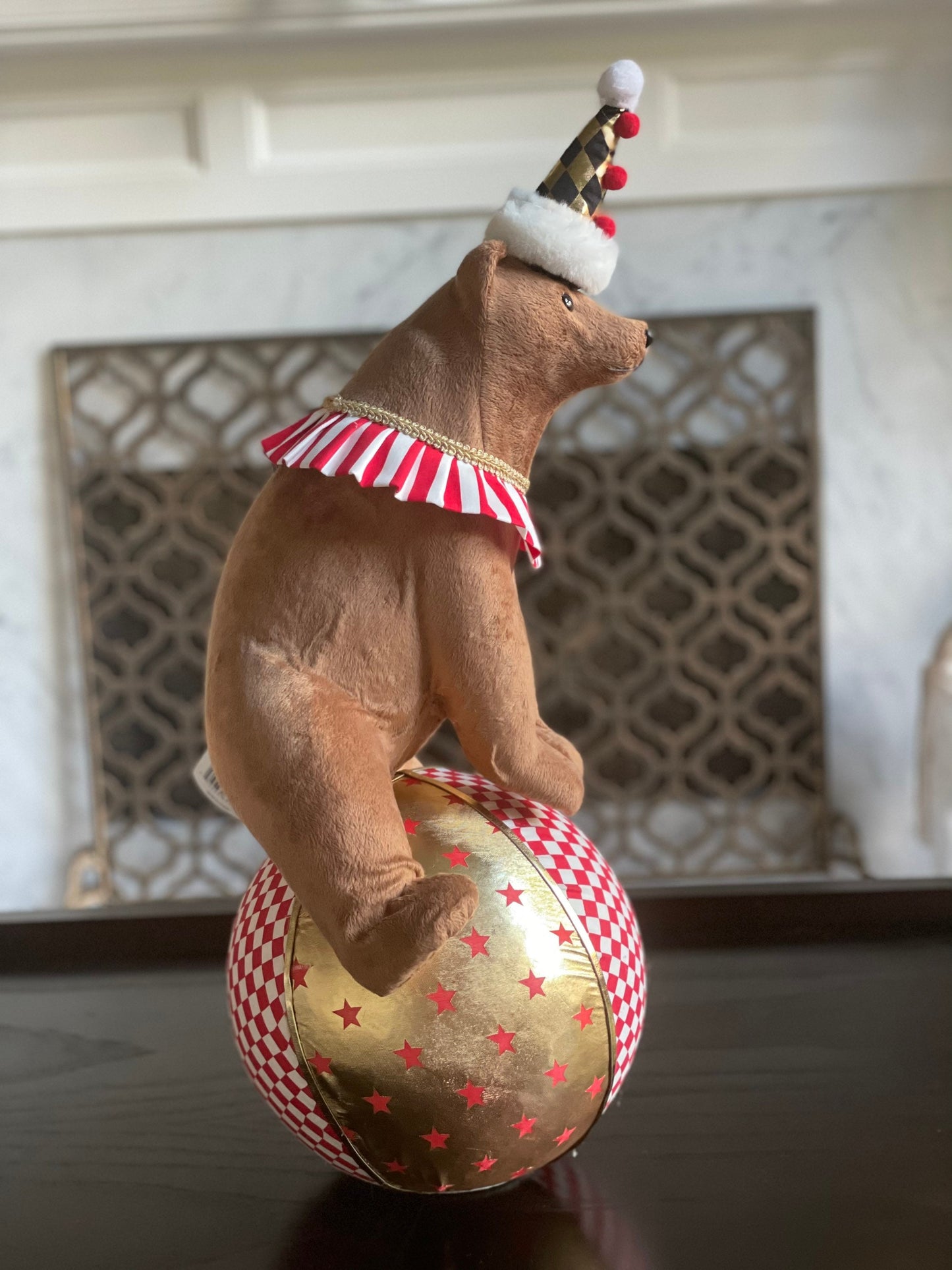 25"Bear on ball tabletop. Circus. Christmas. Animal party.