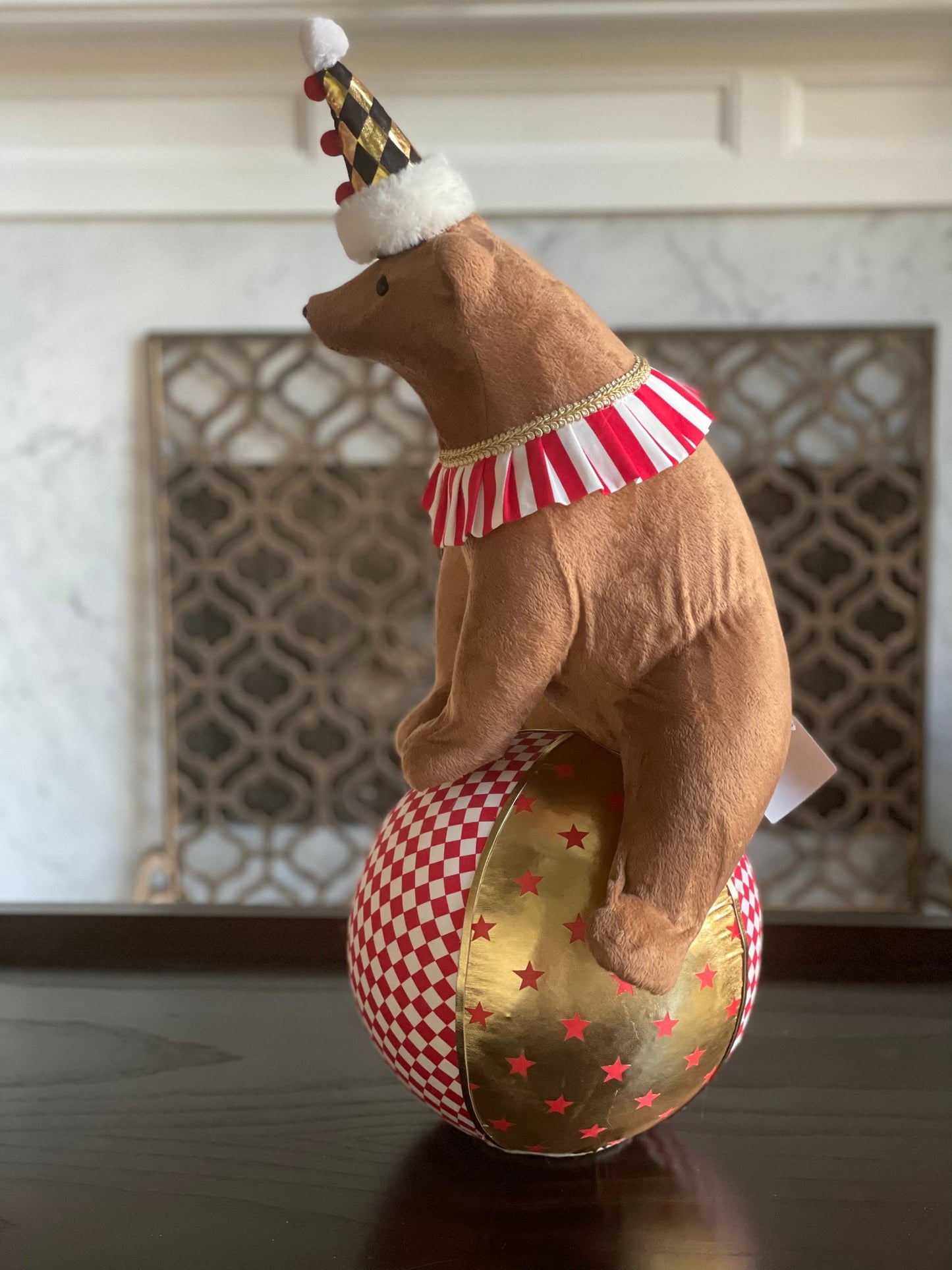 25"Bear on ball tabletop. Circus. Christmas. Animal party.