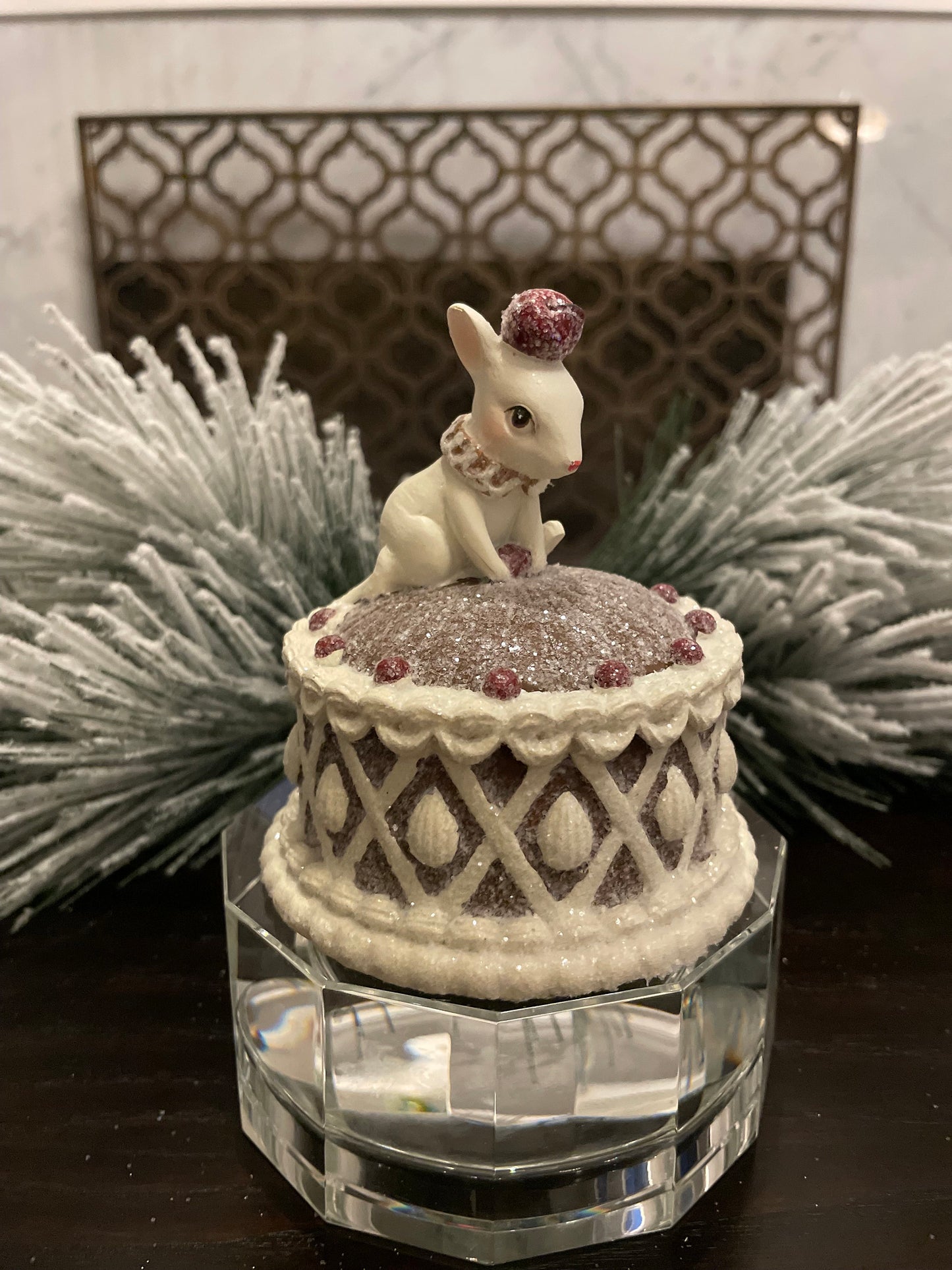 Set of 2. 4.5” resin mouse on gingerbread cake figurines.