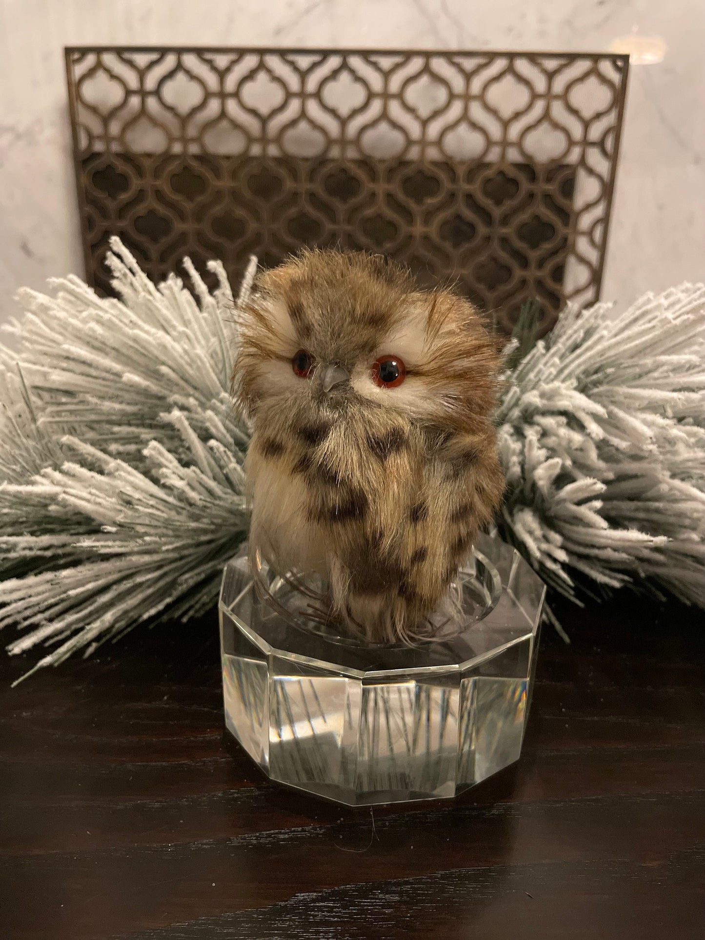Set of 2. 5” Speckeld hoot owl ornament.