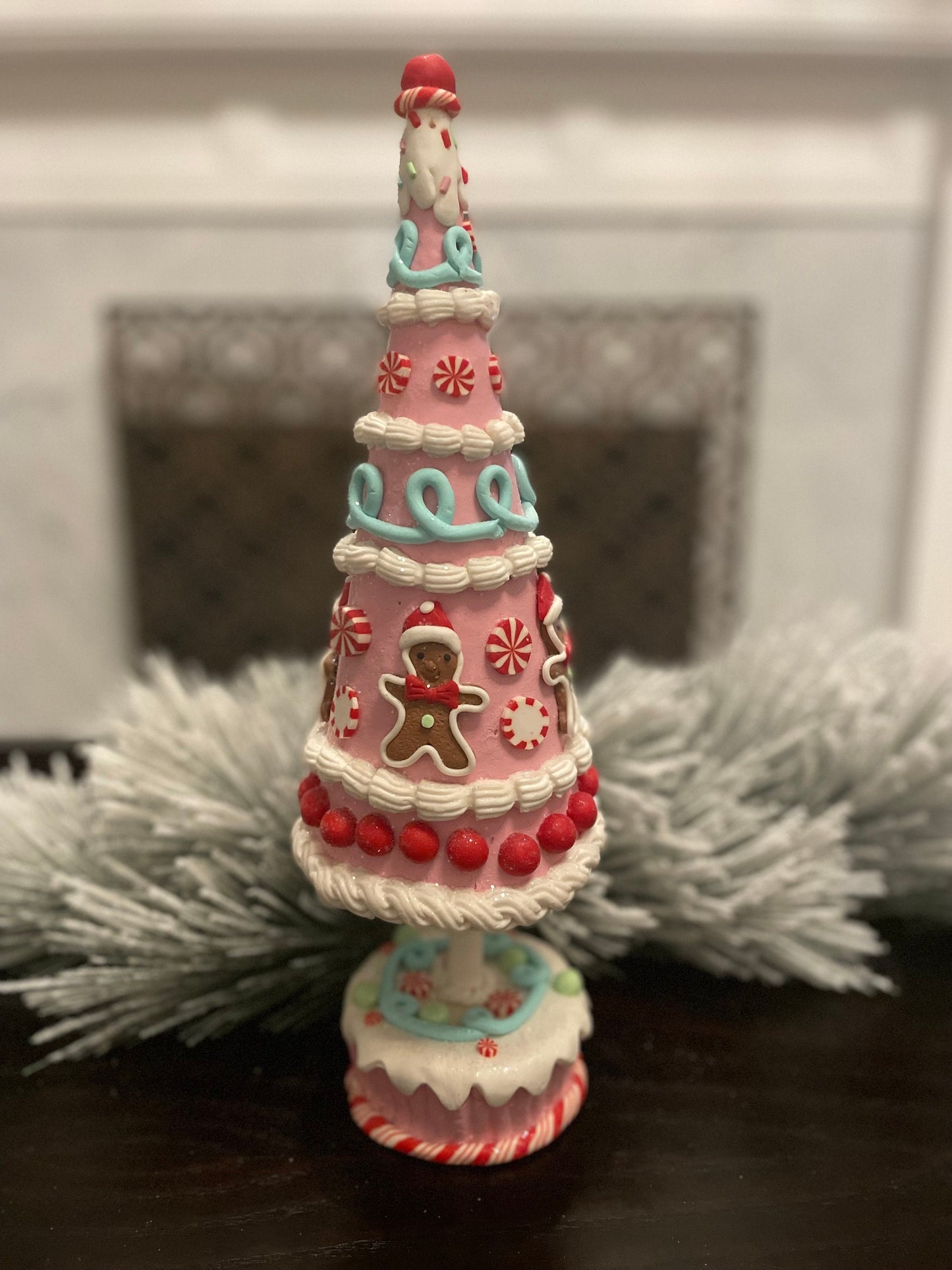 15.5” Claydough gingerbread candy tree. Christmas.