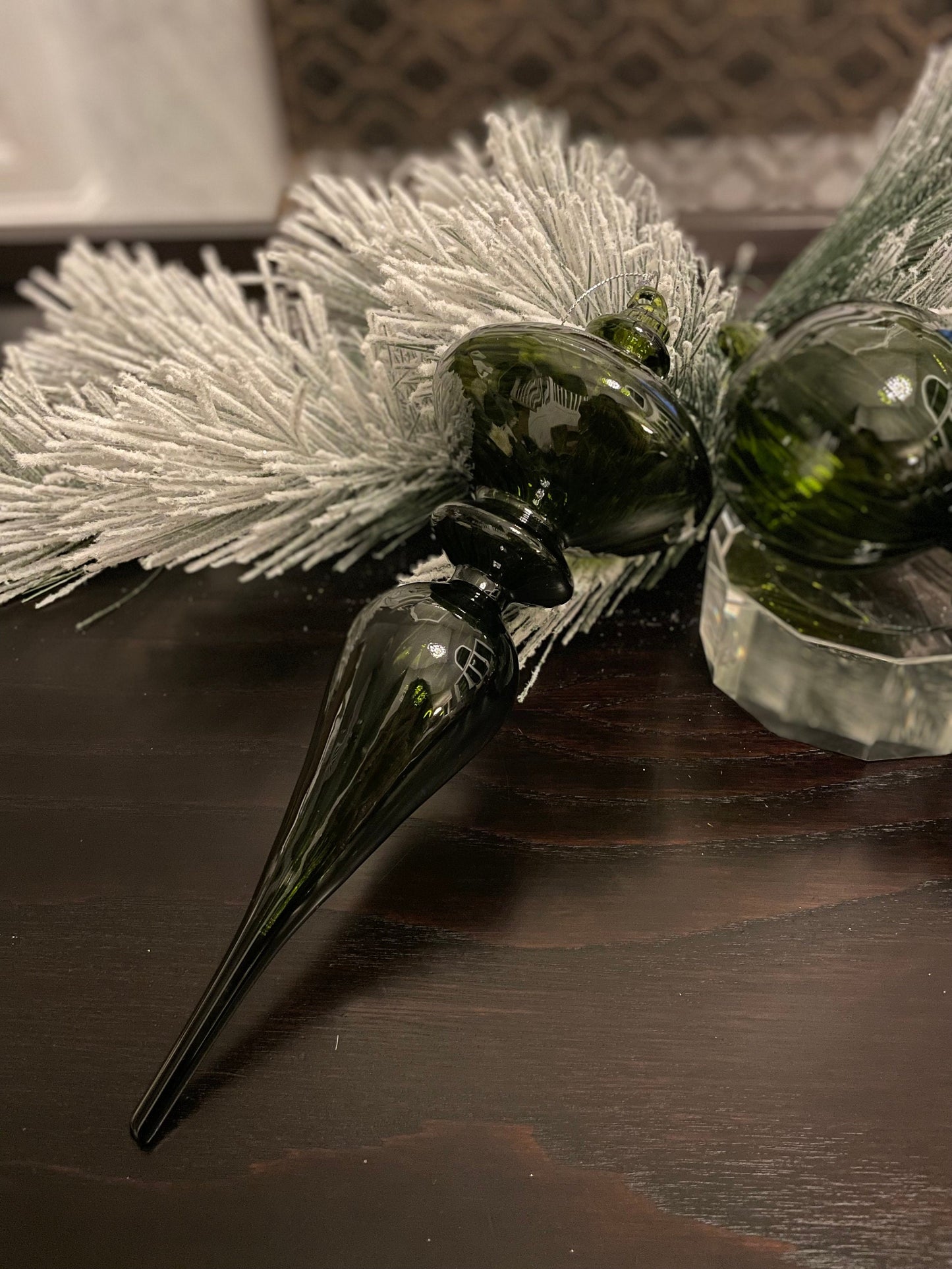 Set of 2. 12” Glass opaque finial ornament.