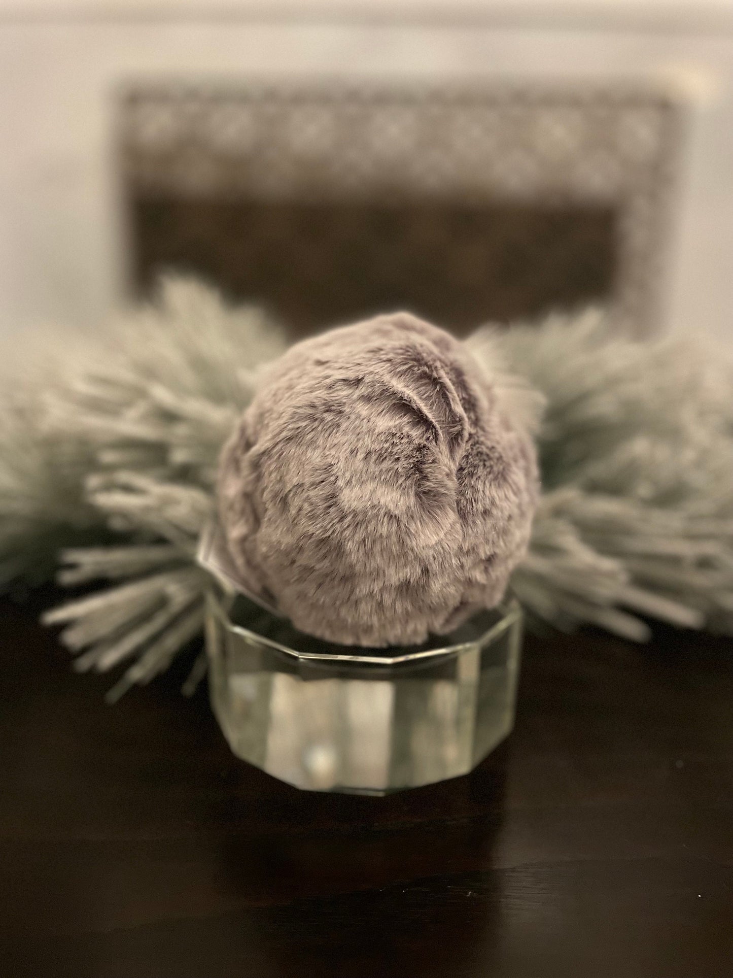 Set of 2. 4” Chubby owl, faux fur ornament.