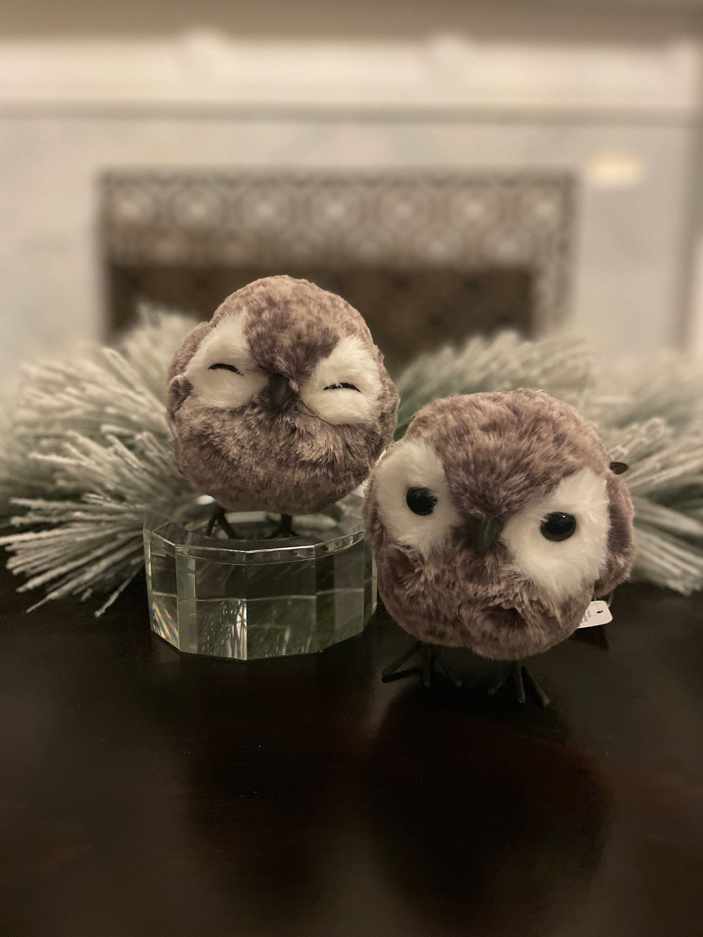Set of 2. 4.75” Owl ornament. Natural.