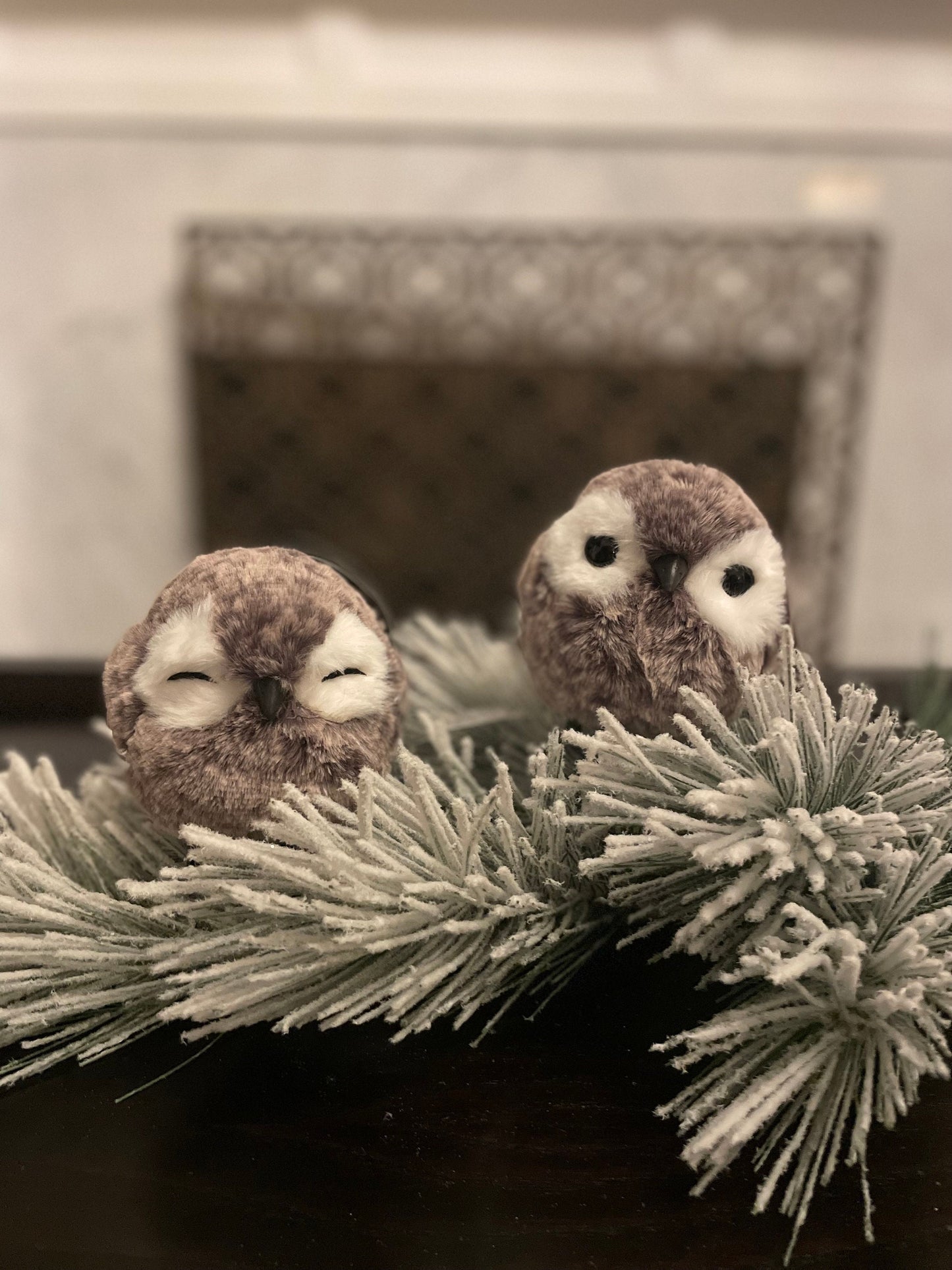 Set of 2. 4.75” Owl ornament. Natural.