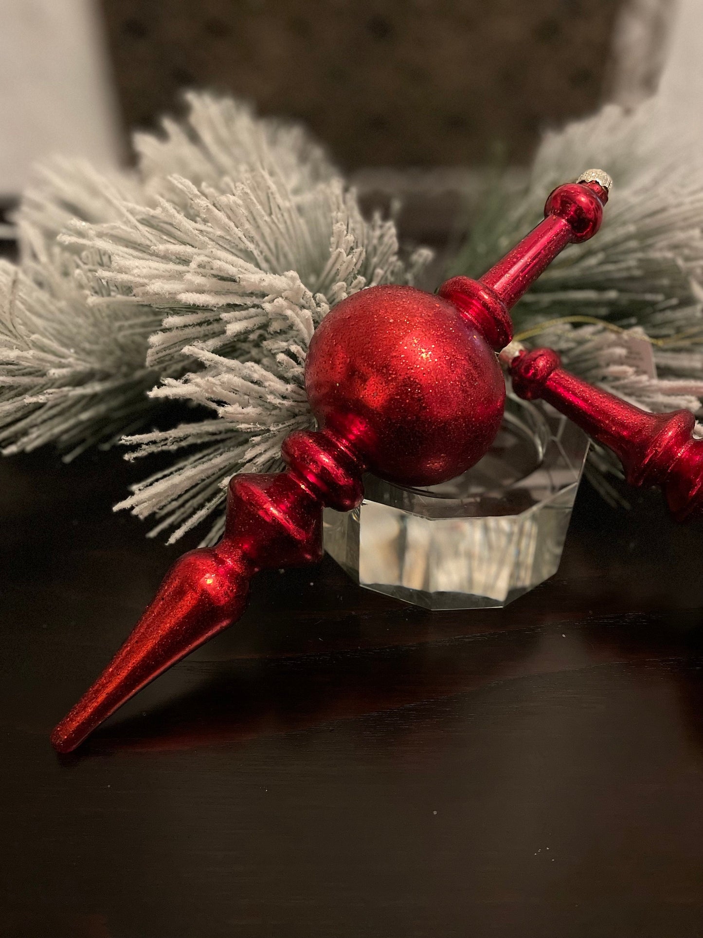 Set of 2. 12” Red textured finial glass ornament.