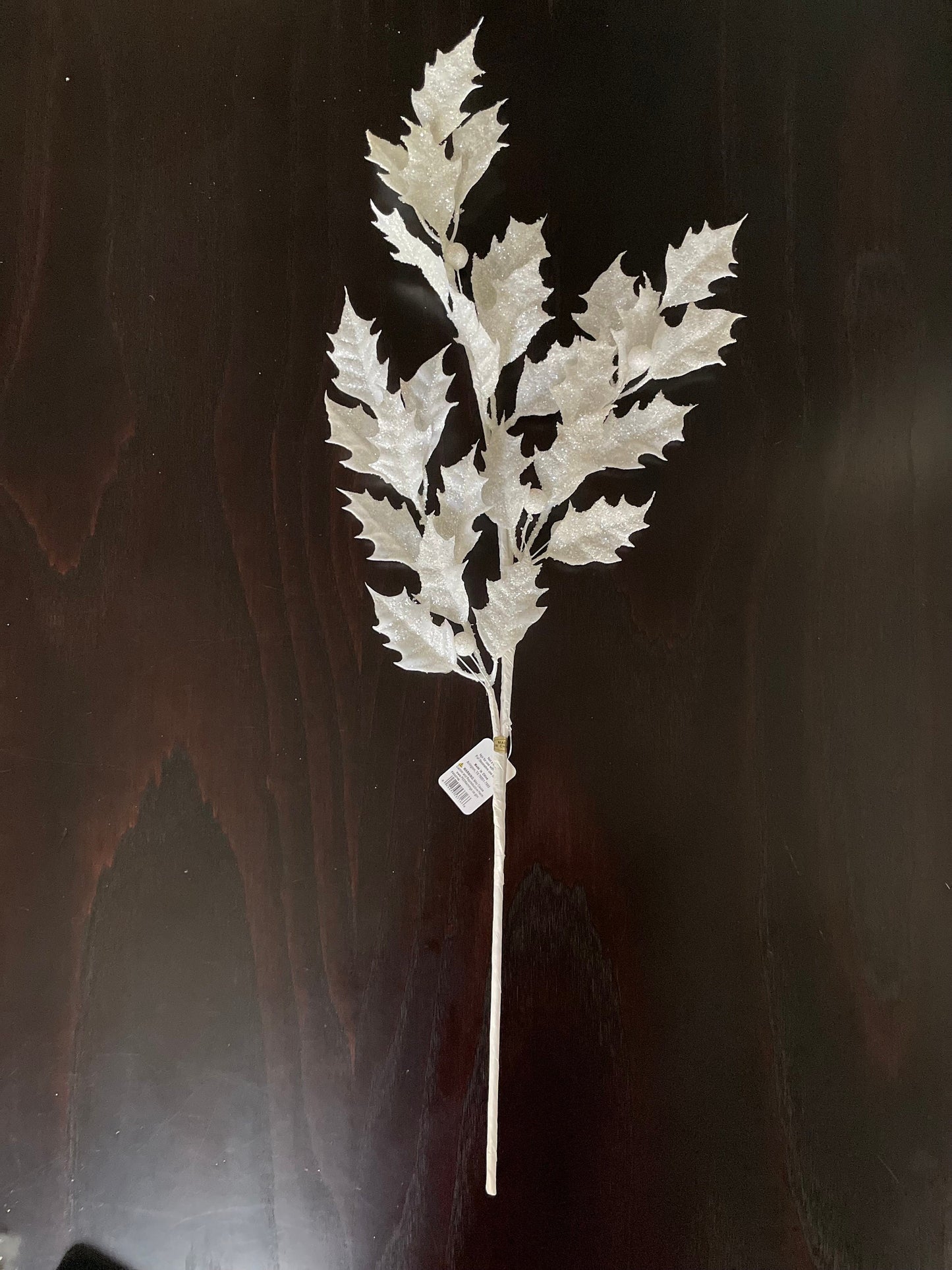 29” White glittered holly spray.