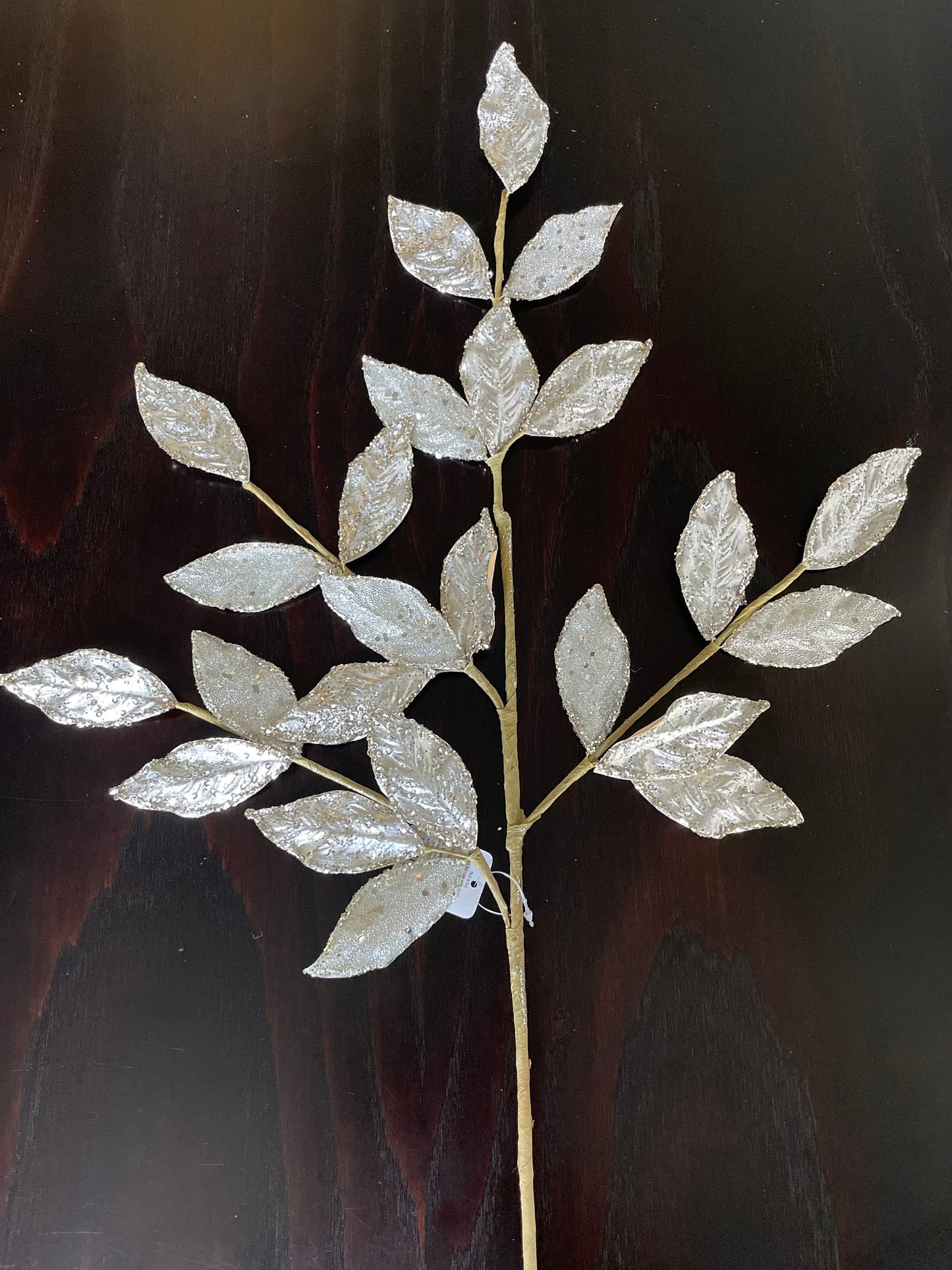 29” Glittered silver leaf spray.