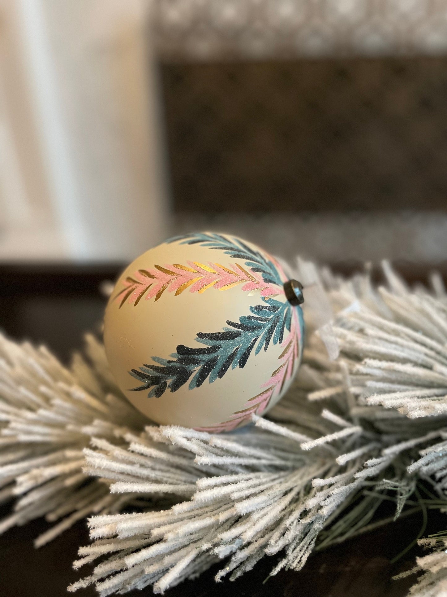 120 mm Vine ball ornament. White, pink, blue and gold. shatterproof
