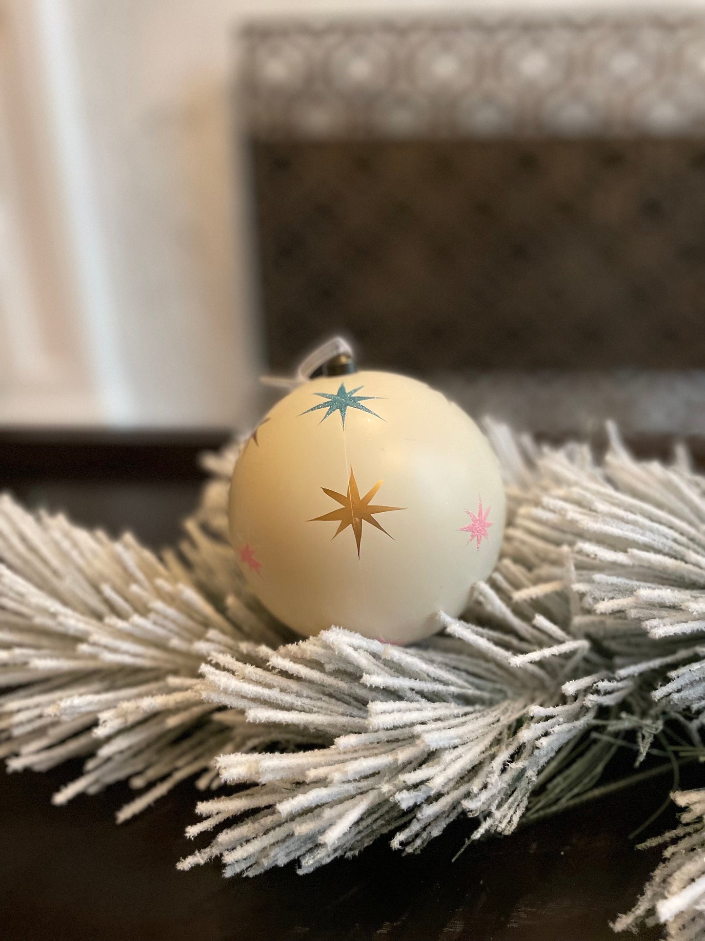 120 mm Star ball ornament. White, pink, blue and gold. shatterproof