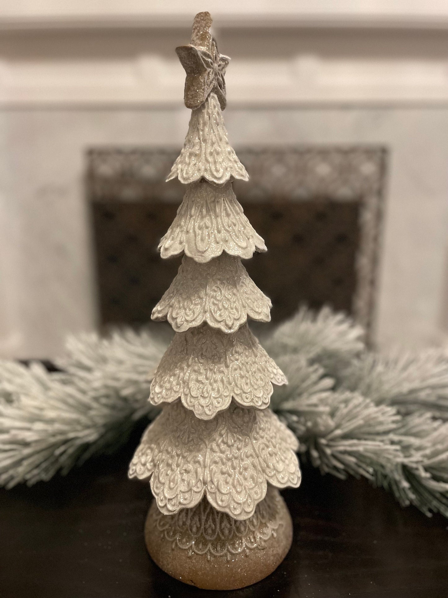 18" White icing gingerbread tree. Resin.