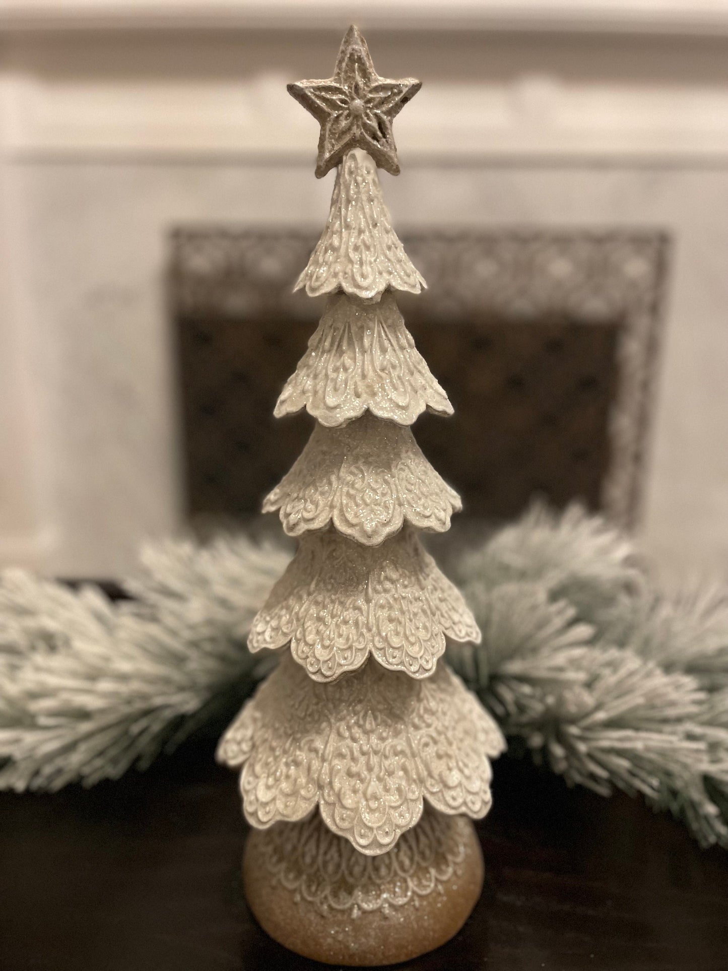 18" White icing gingerbread tree. Resin.