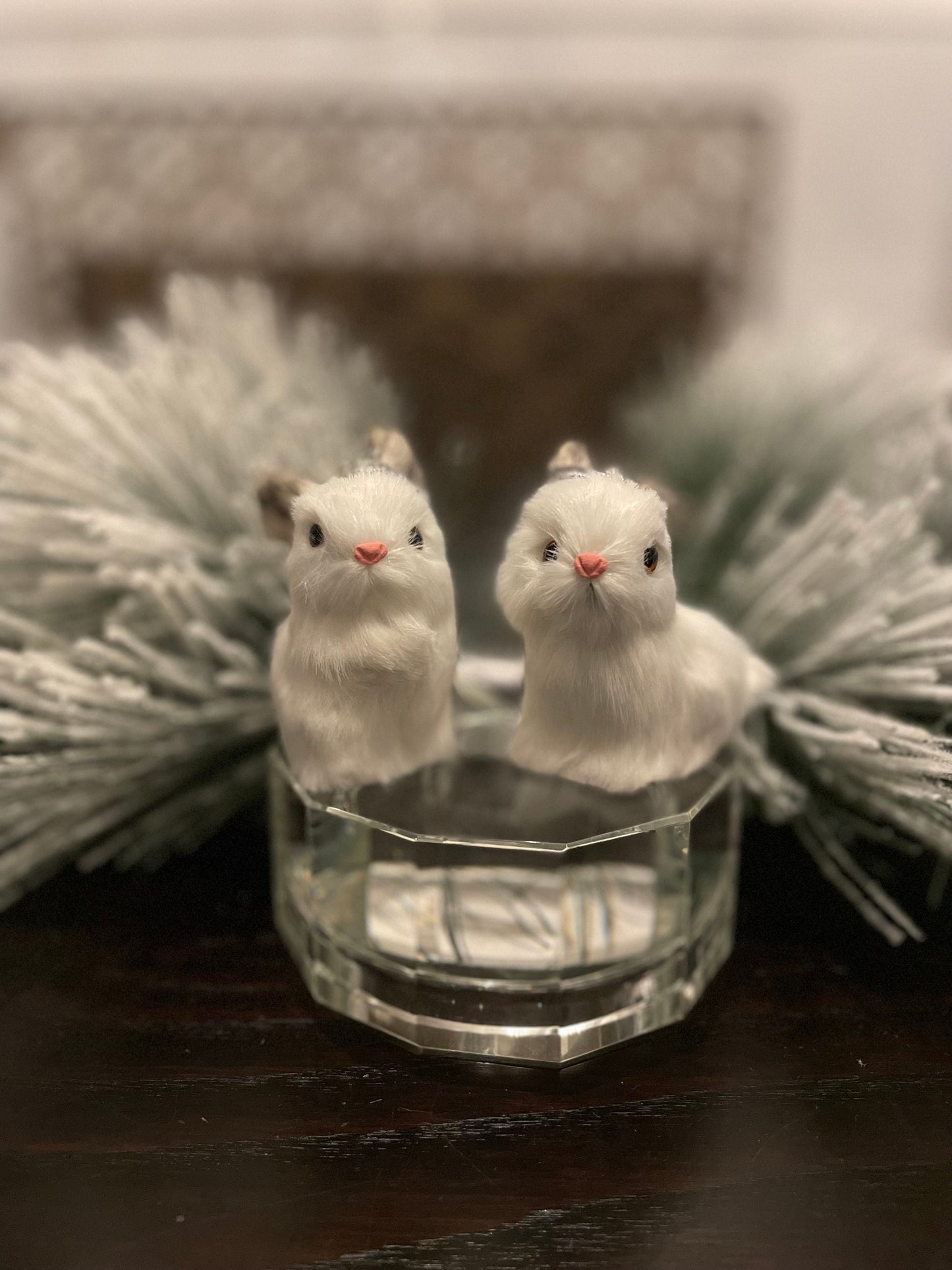Set of 2. 3” furry rabbit ornament. Forest animal.