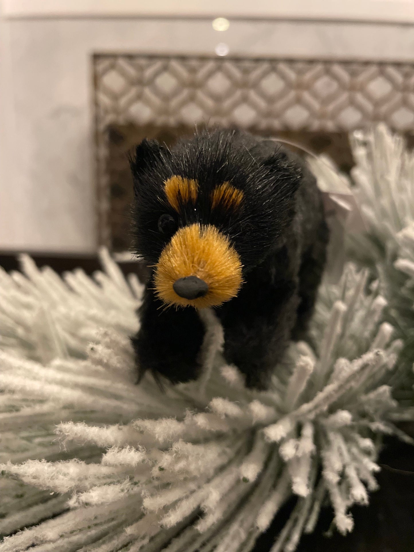 Set of 2. 5” furry black bear ornament. Forest animal.