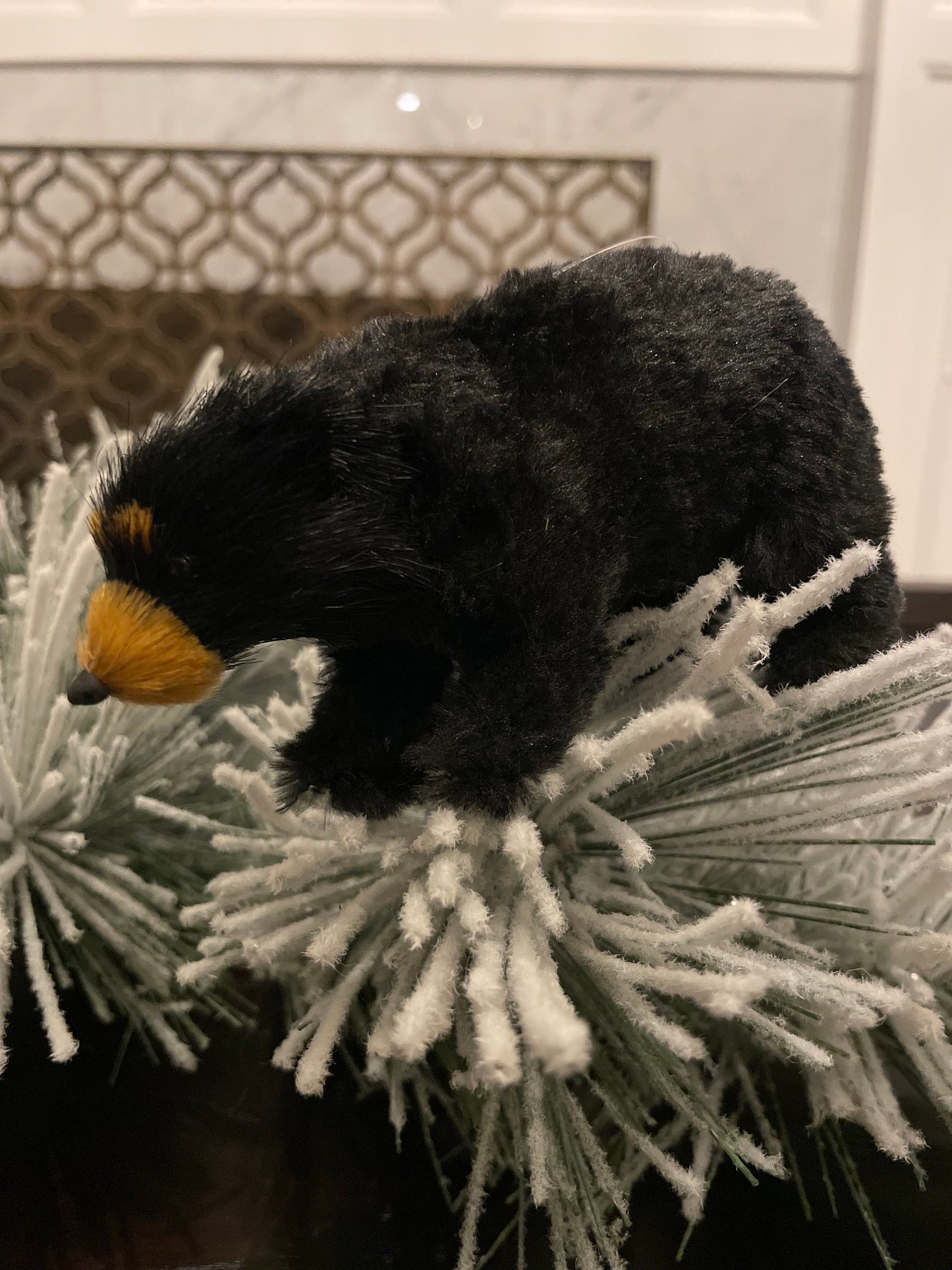 Set of 2. 5” furry black bear ornament. Forest animal.