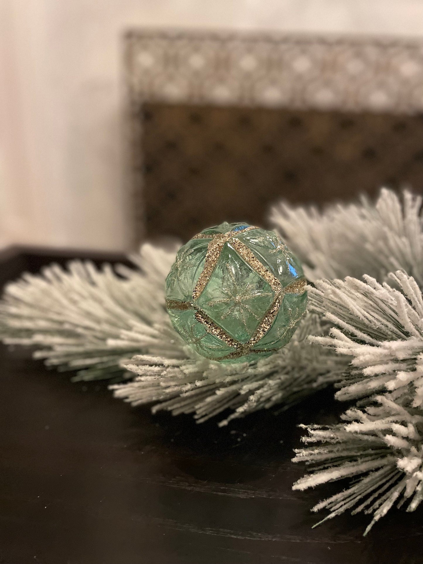 Set of 2. 4" glass clear starburst. Aqua and gold.
