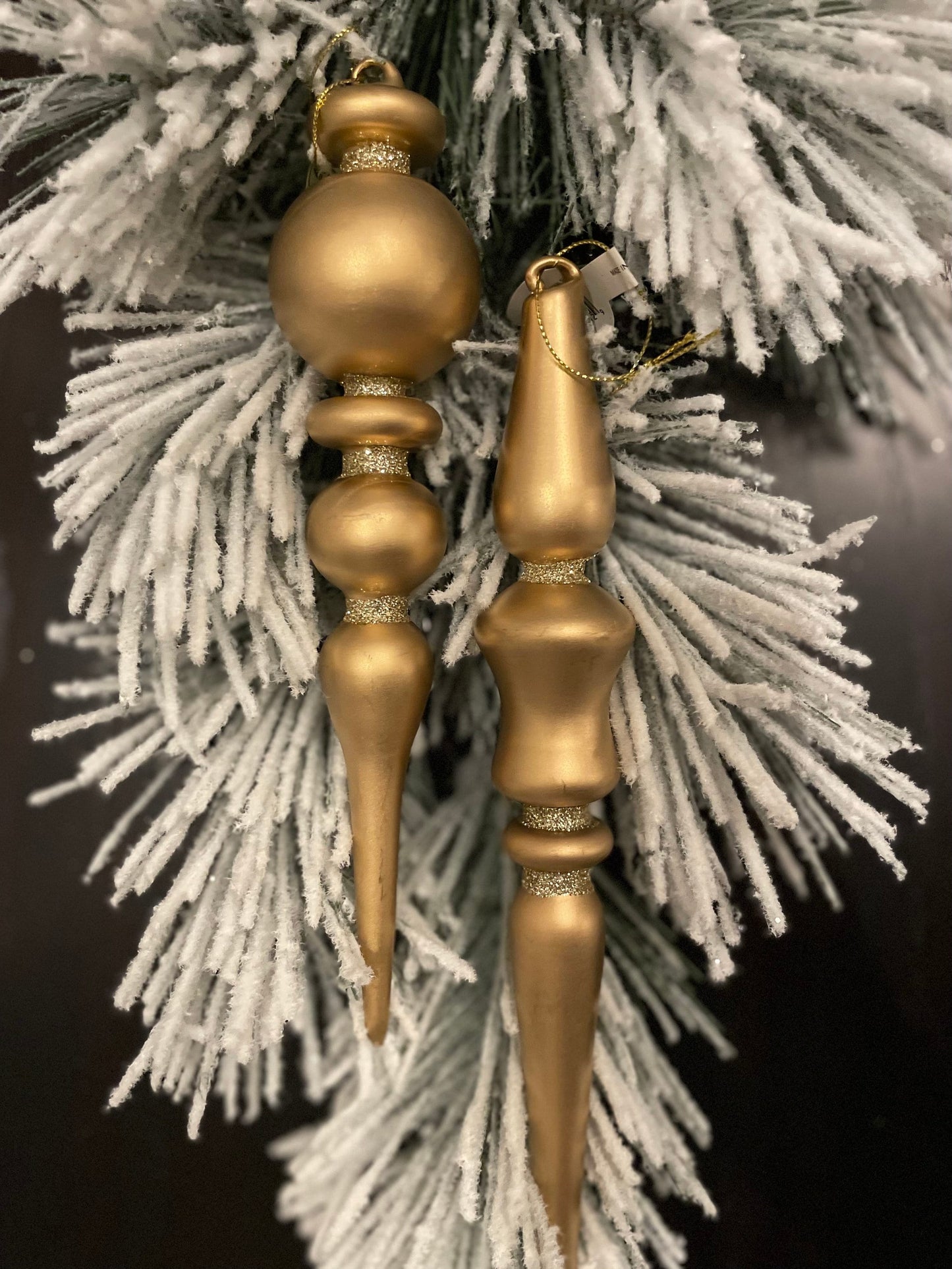 Set of 2. 11.5" Glass finial ornament. Gold matte.