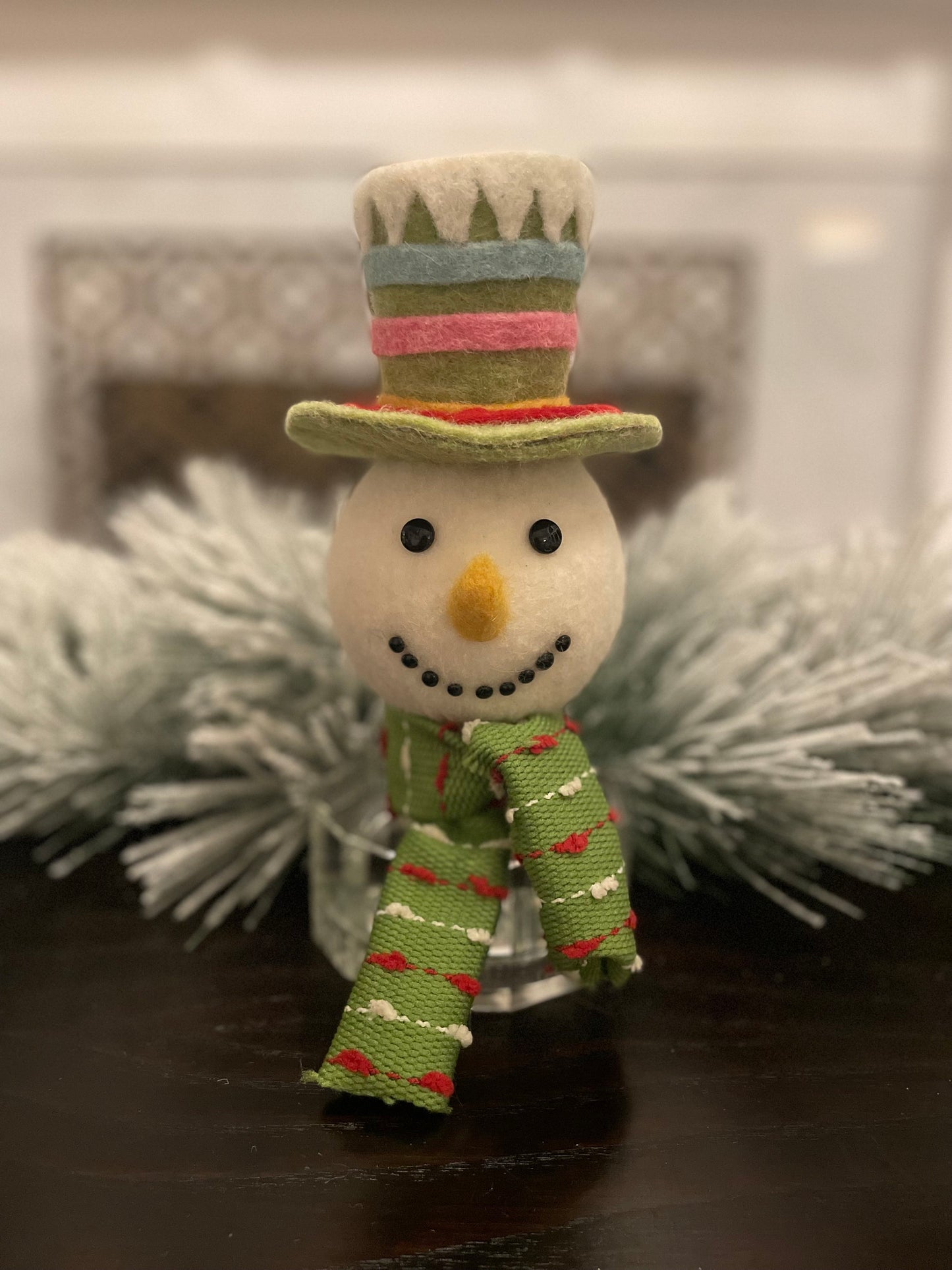 Set of 2. 8”x 4” Sweet snowman head ornament. Multi color.