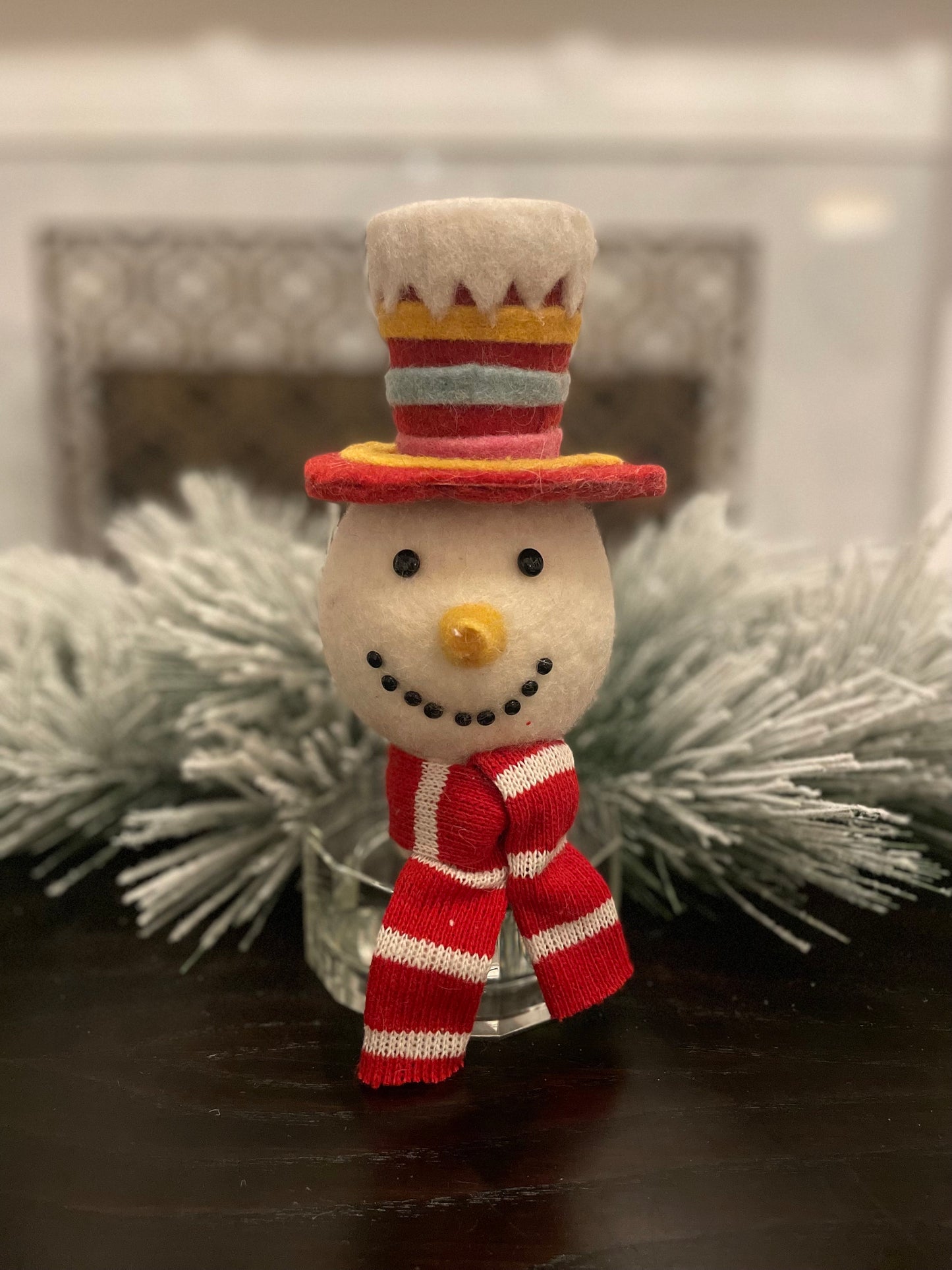 Set of 2. 8”x 4” Sweet snowman head ornament. Multi color.