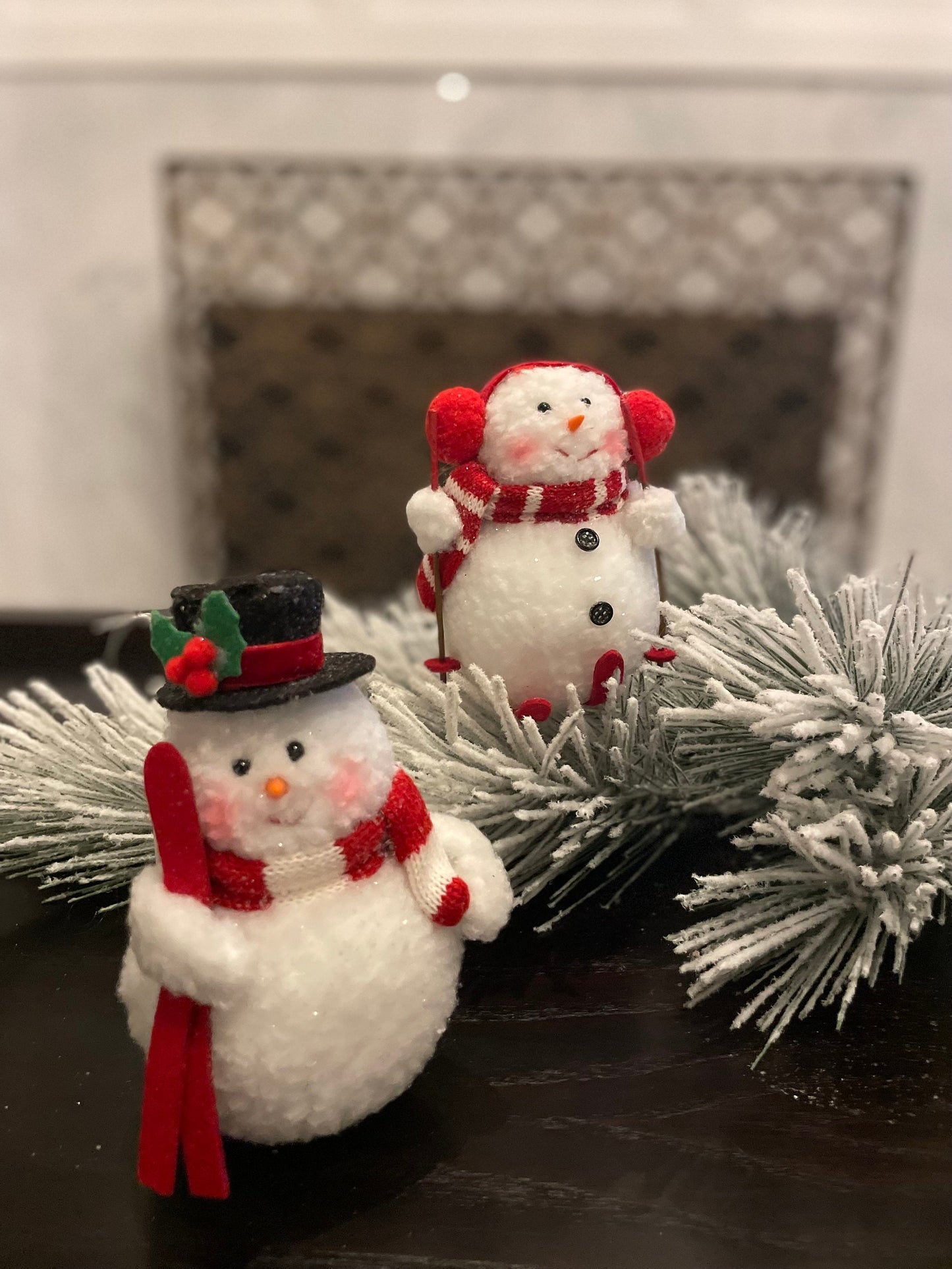 Set of 2. 6.5" Skiing Snowman ornament.