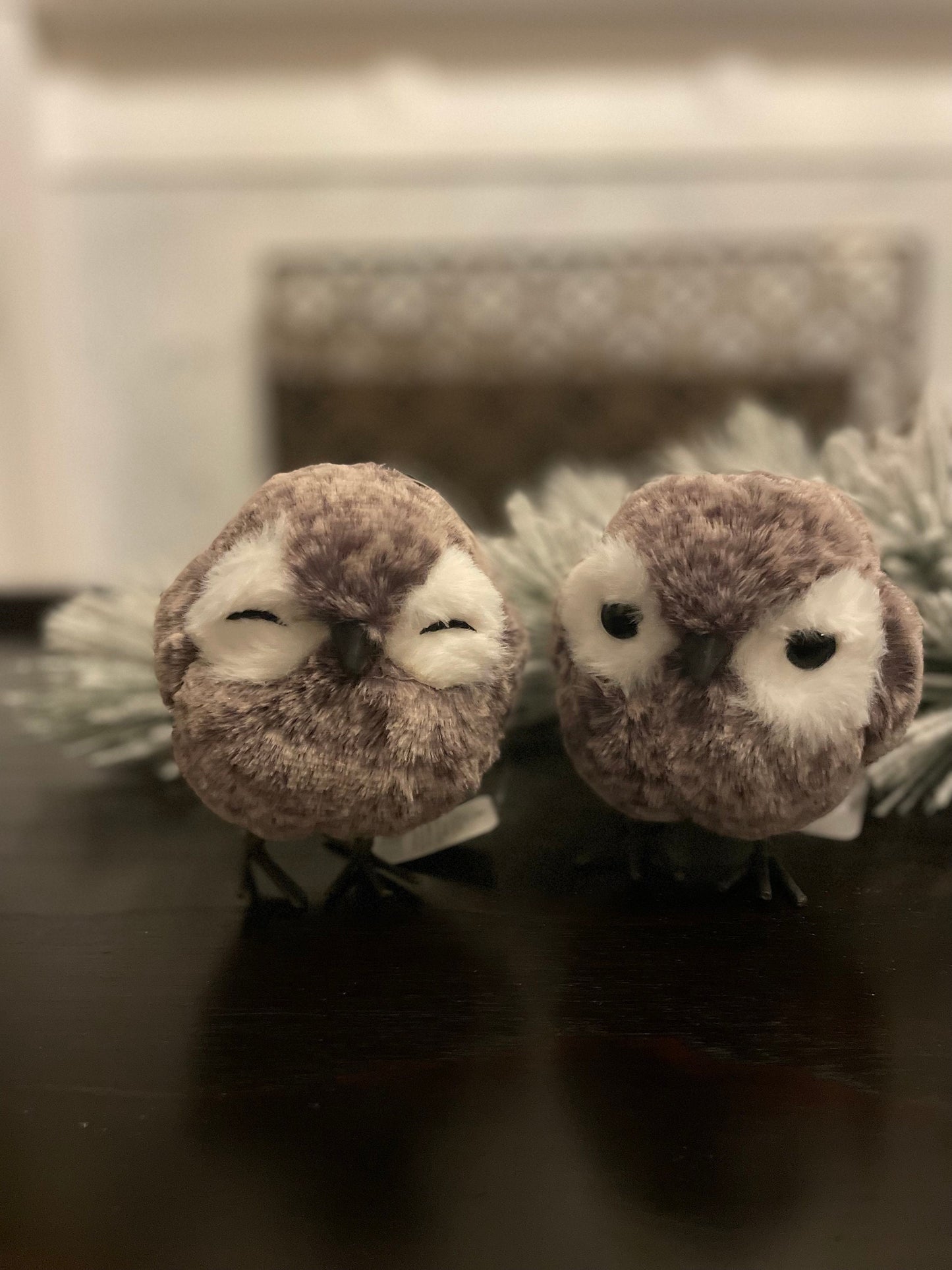Set of 2. 4.75” Owl ornament. Natural.