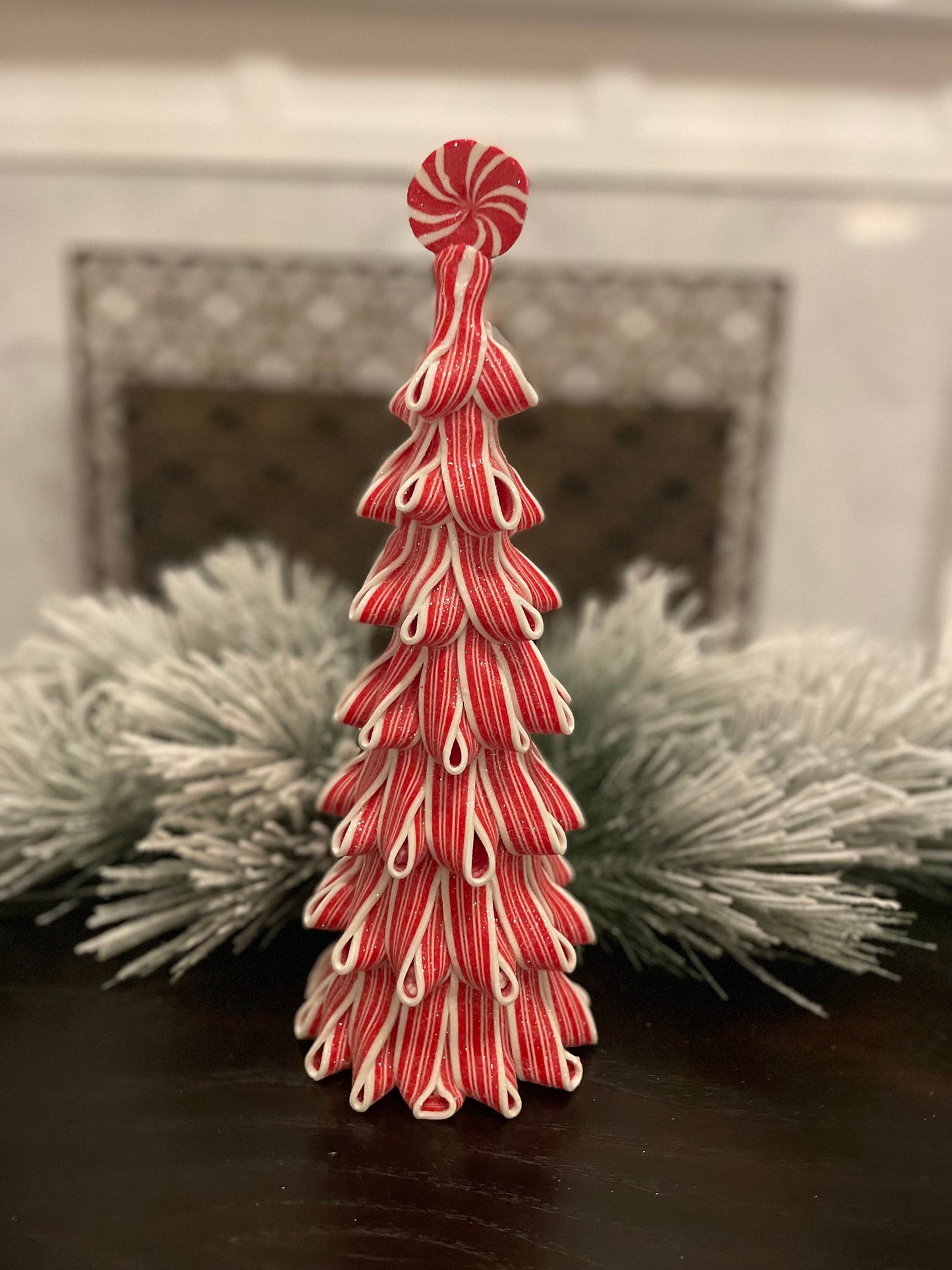14”H x 5” W. Ribbon candy tree.