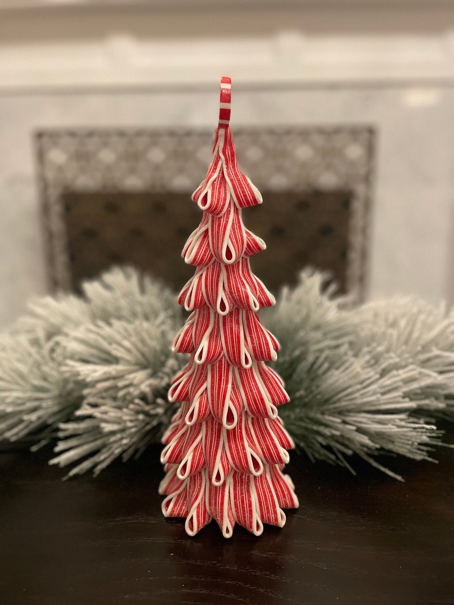 14”H x 5” W. Ribbon candy tree.