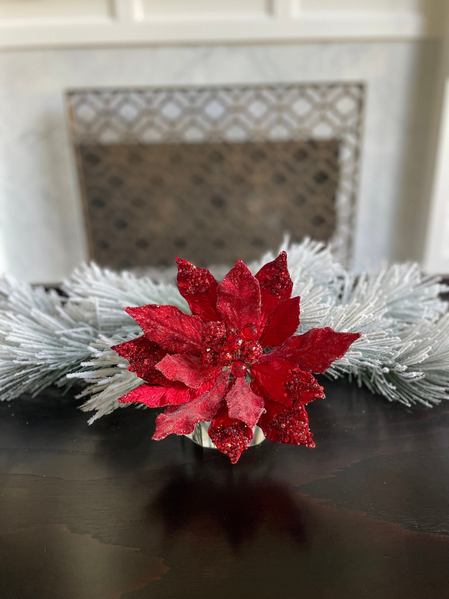 18" Heavy jeweled poinsettia stem. Red.