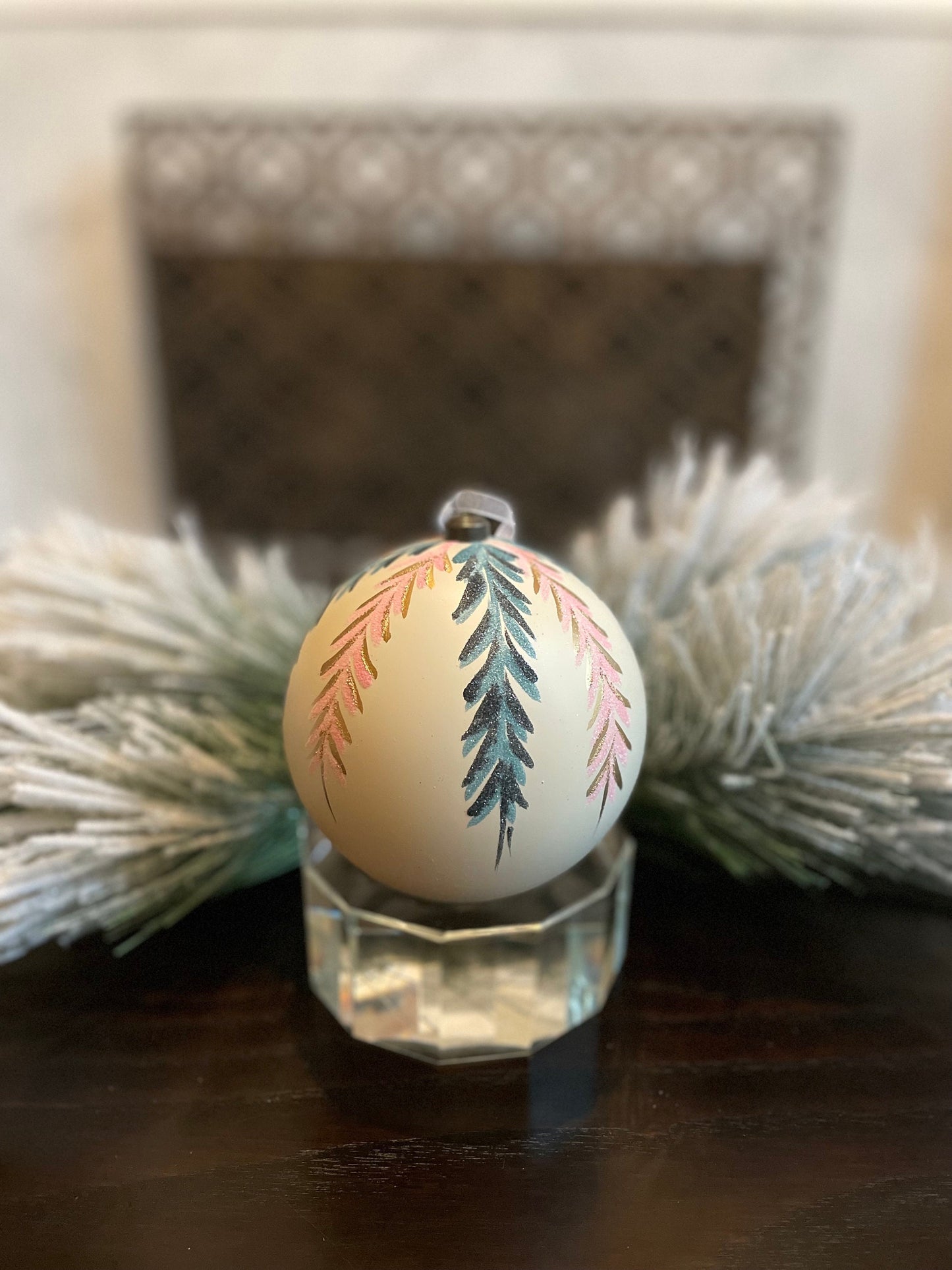 120 mm Vine ball ornament. White, pink, blue and gold. shatterproof
