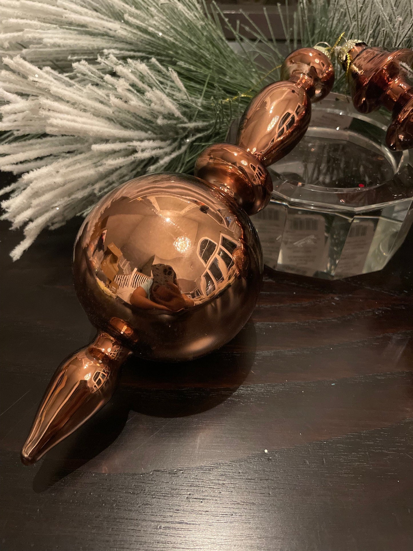 Set of 2. 10.25” Cooper finial glass ornament.
