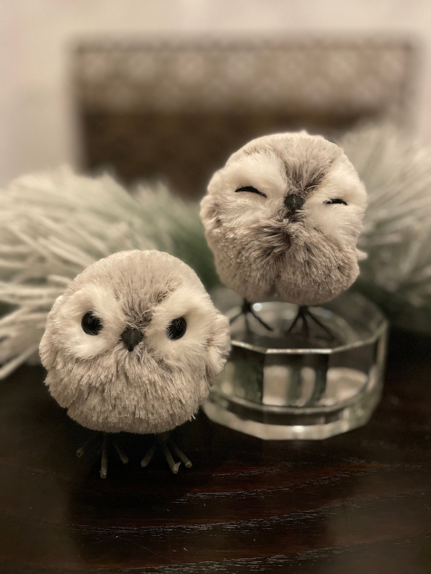 Set of 2. 4” Owl ornament. Natural.