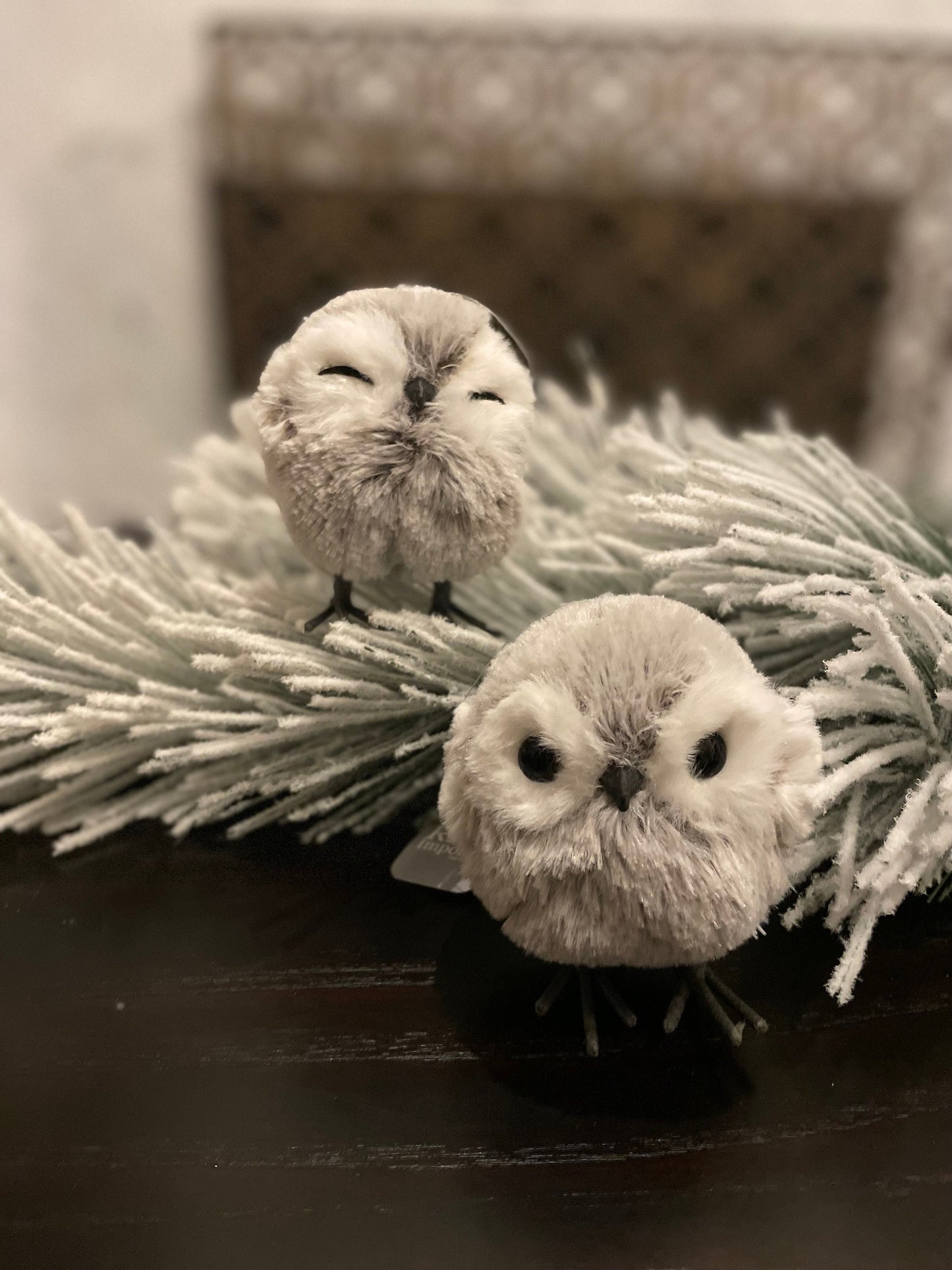 Set of 2. 4” Owl ornament. Natural.