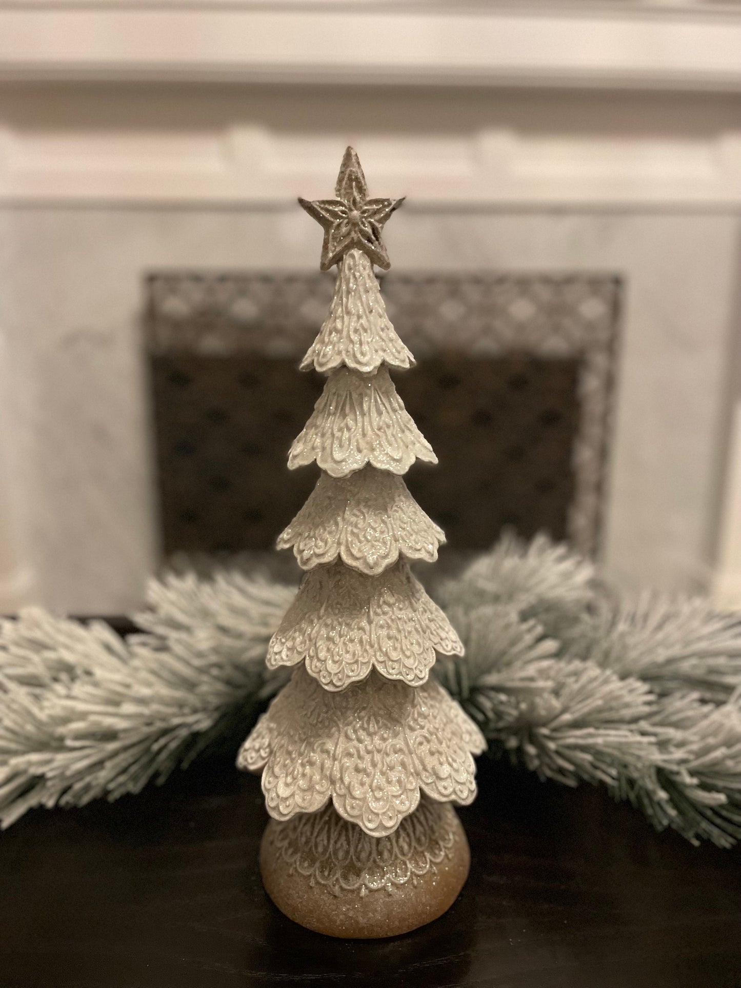 18" White icing gingerbread tree. Resin.