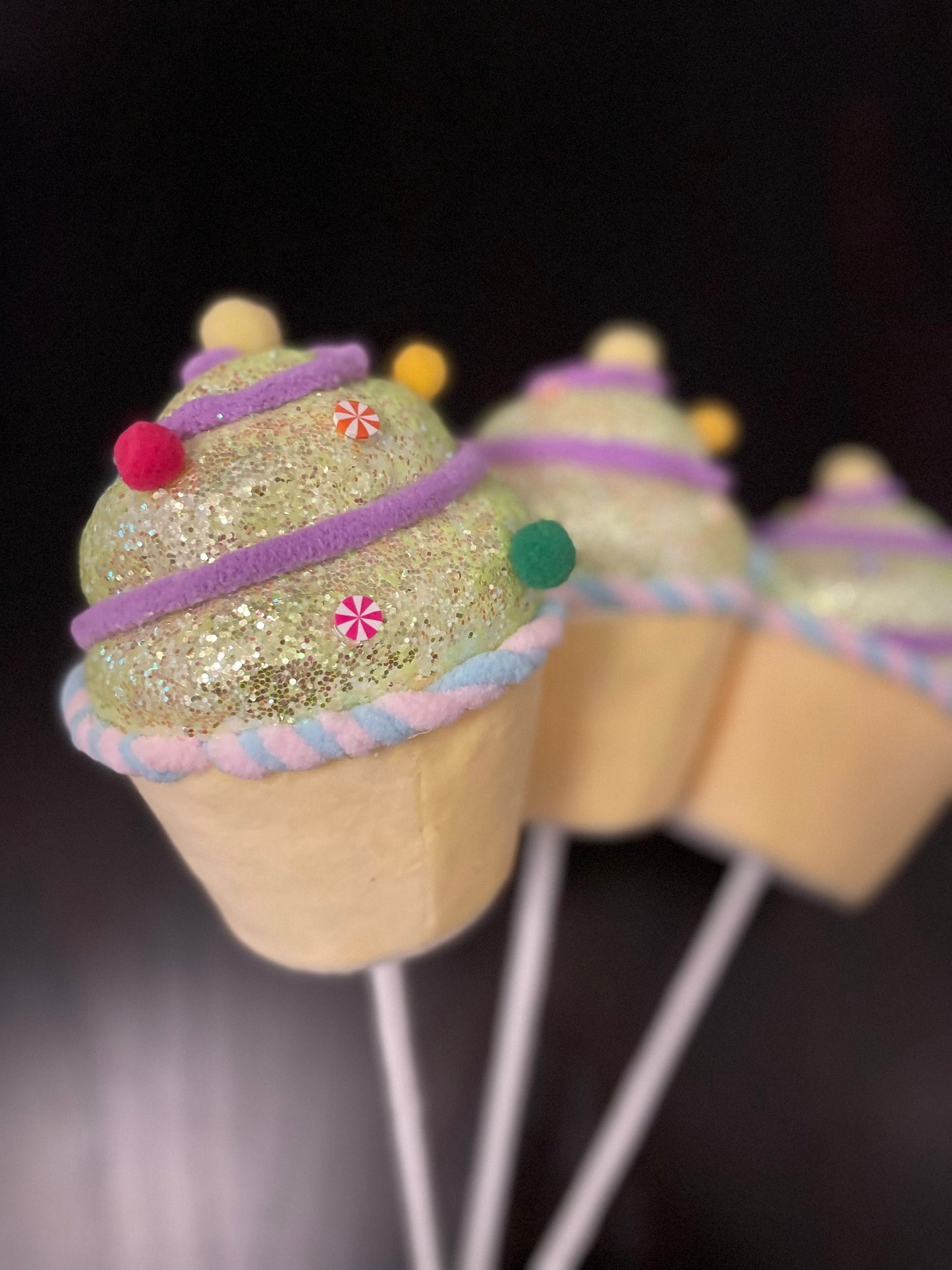 6.5” Light yellow Cupcake with sprinkles ornament. Set of 3.