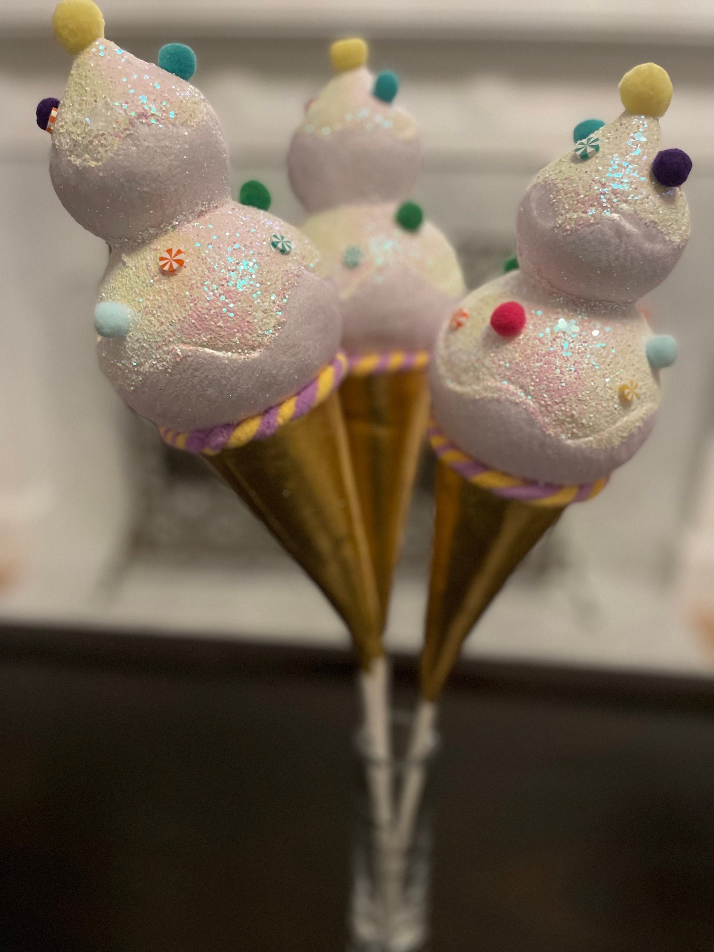 13” Ice cream gold with sprinkles ornament. Set of 3.