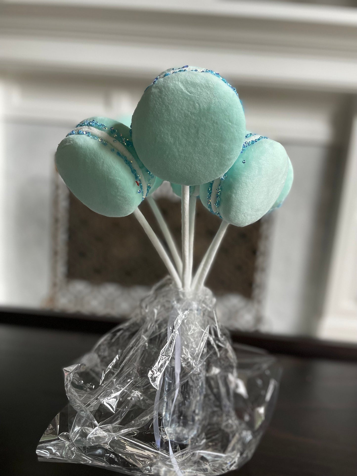4” Macaroons with sprinkles ornament. Set of 6. Blue.