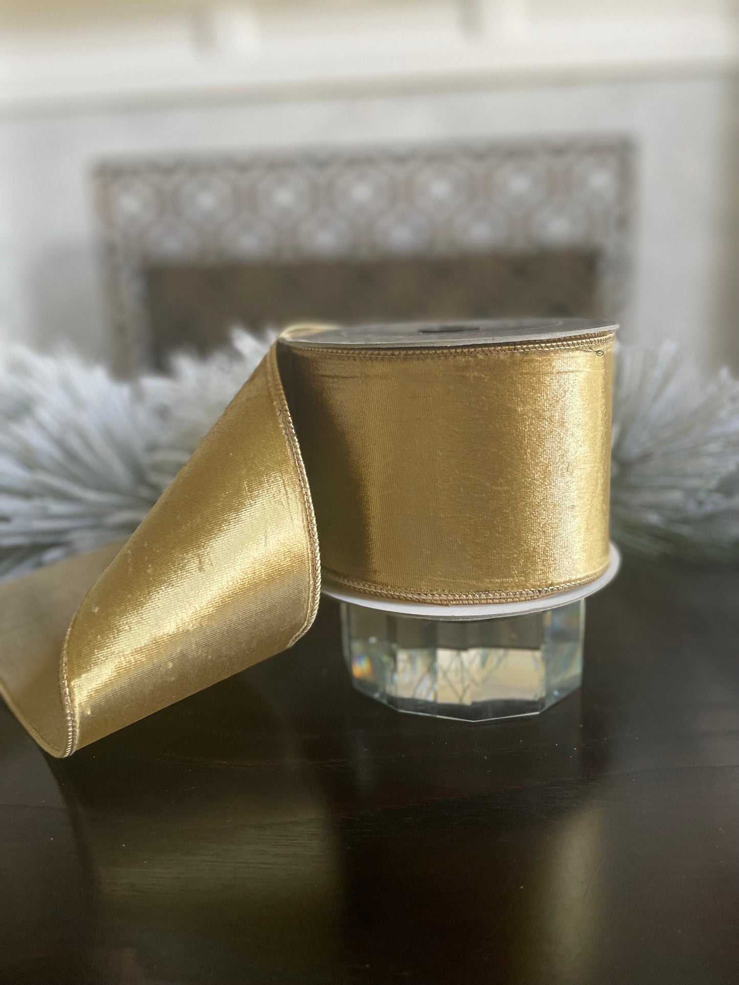 4"x 10 yds. Velvet gold wired ribbon. Farrisilk.