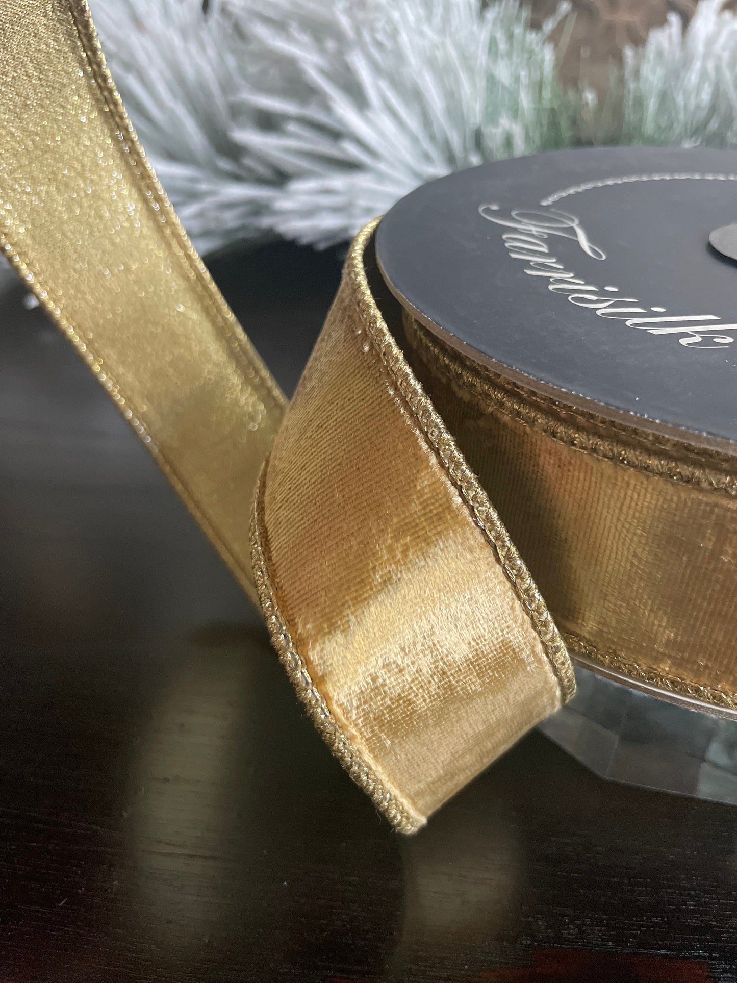 1.5” x 10 yards flashy velvet gold ribbon. designer ribbon. Farrisilk