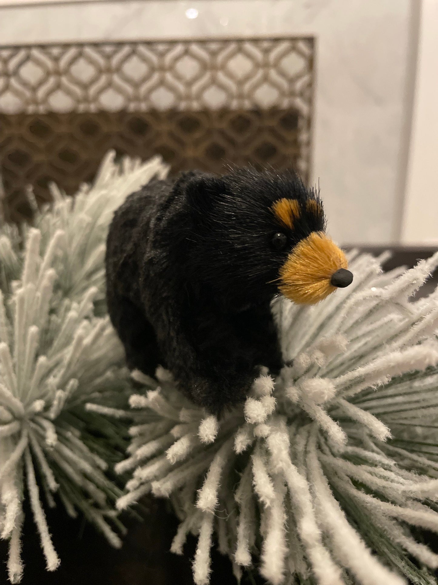 Set of 2. 5” furry black bear ornament. Forest animal.