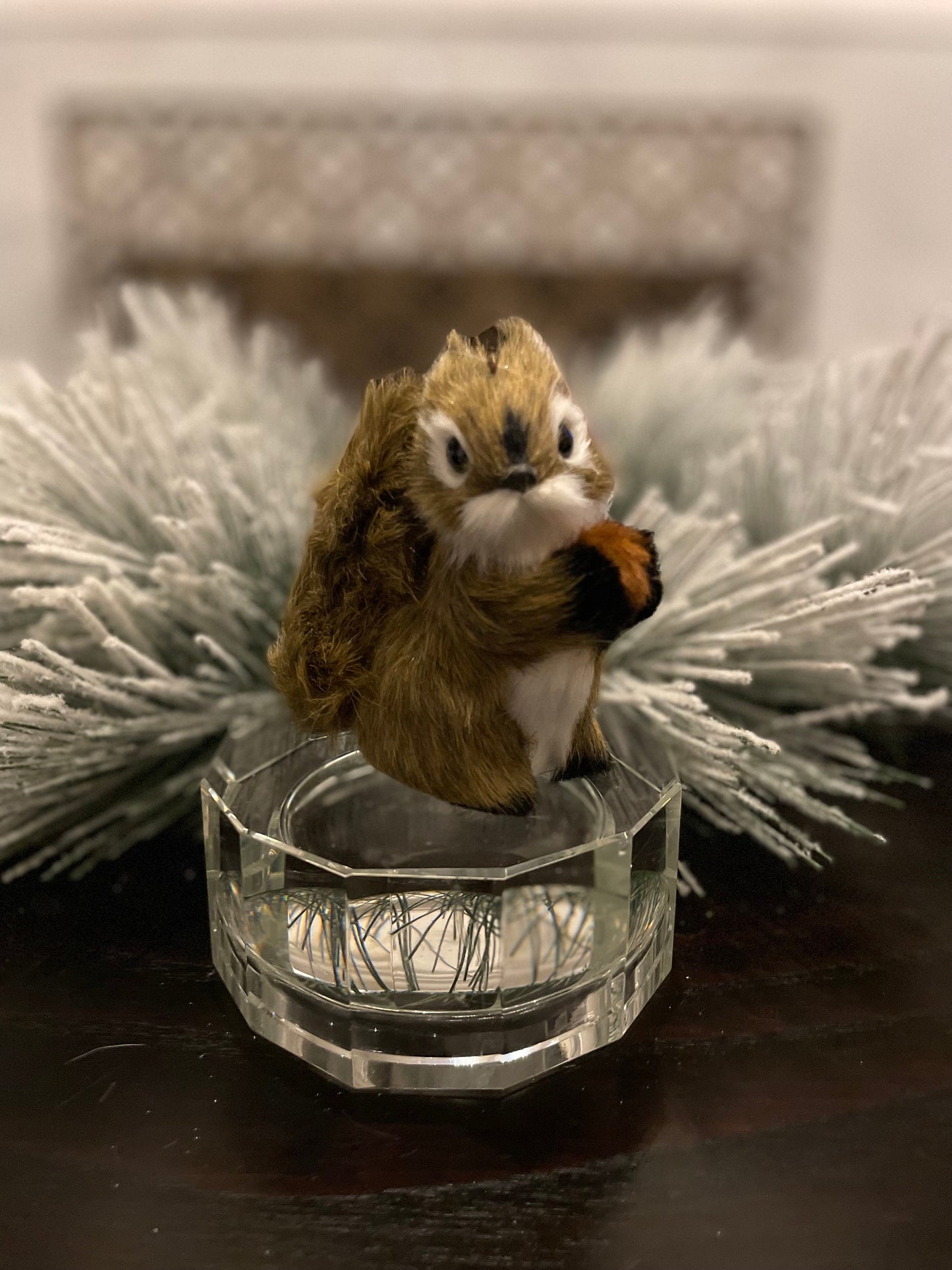 Set of 2. 4.5” furry squirrel ornament. Forest animal.