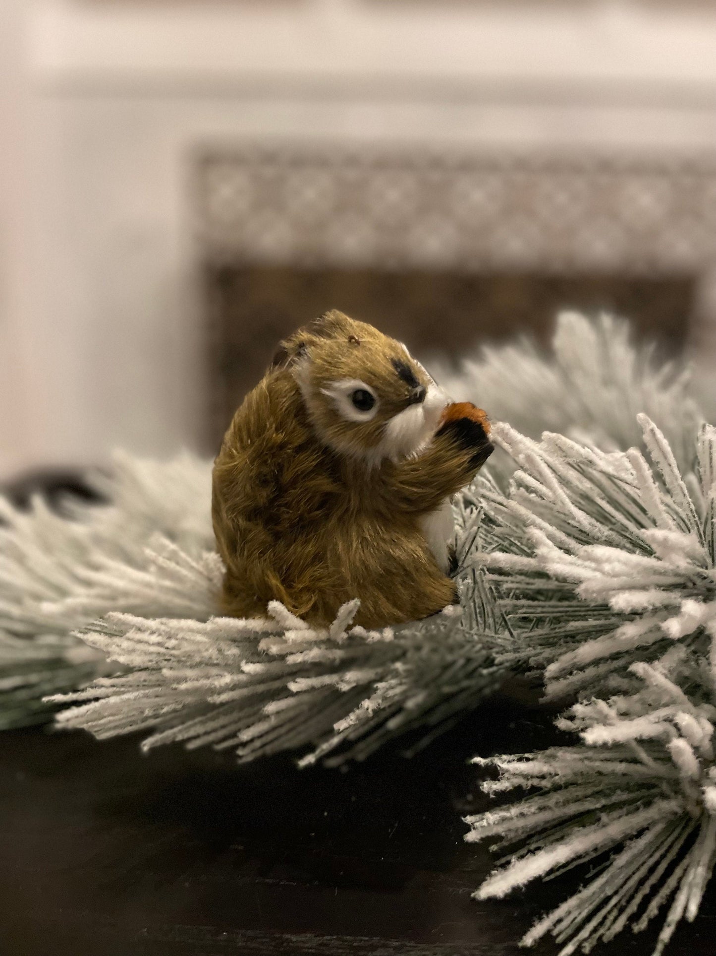 Set of 2. 4.5” furry squirrel ornament. Forest animal.