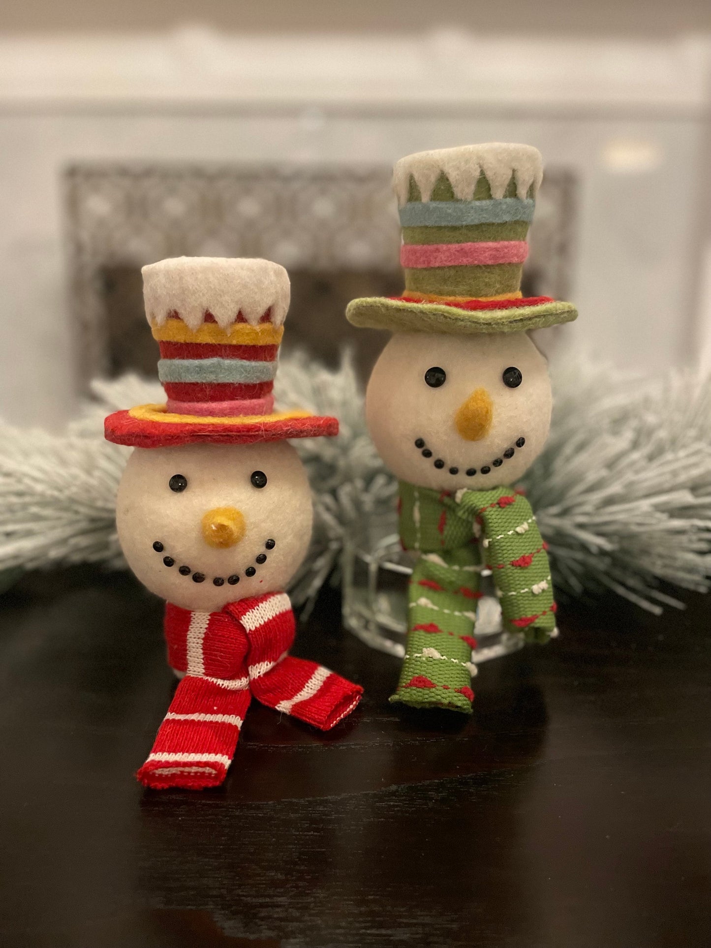 Set of 2. 8”x 4” Sweet snowman head ornament. Multi color.