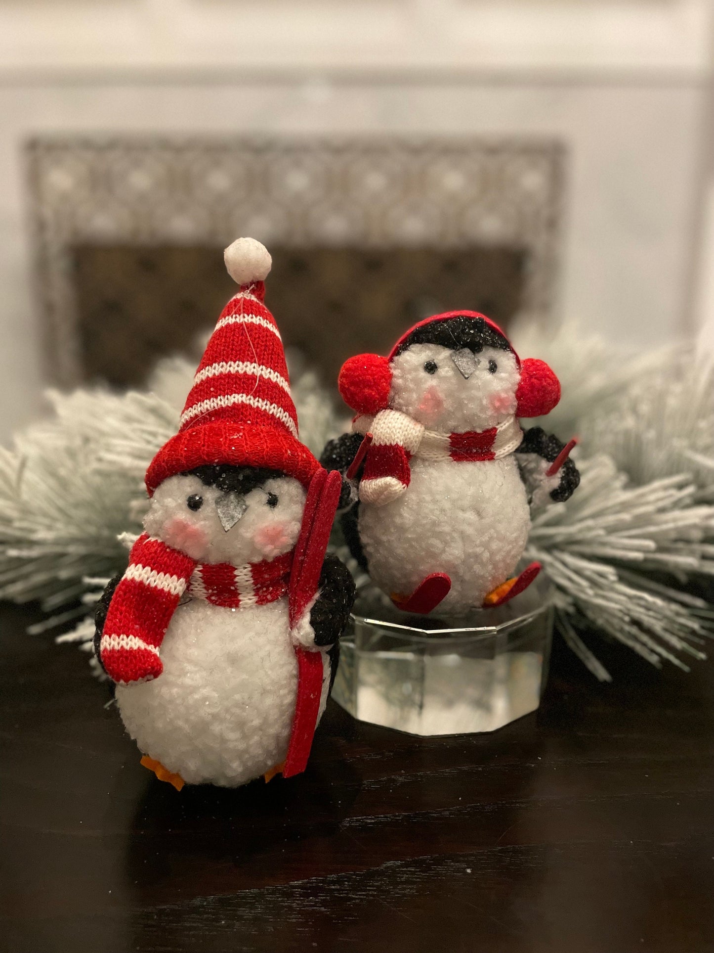Set of 2. 6.75" Skiing Penguin ornament.