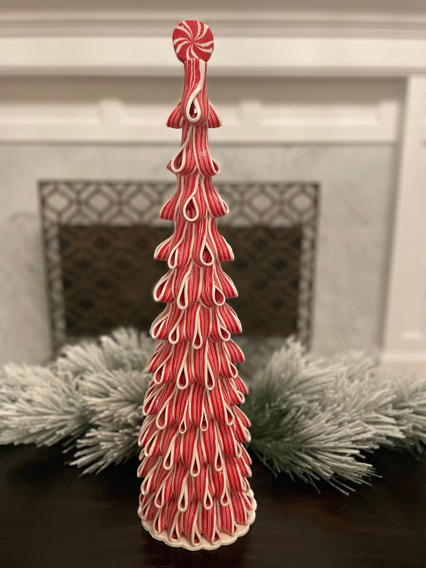 24”H x 6.5” W. Ribbon candy tree.