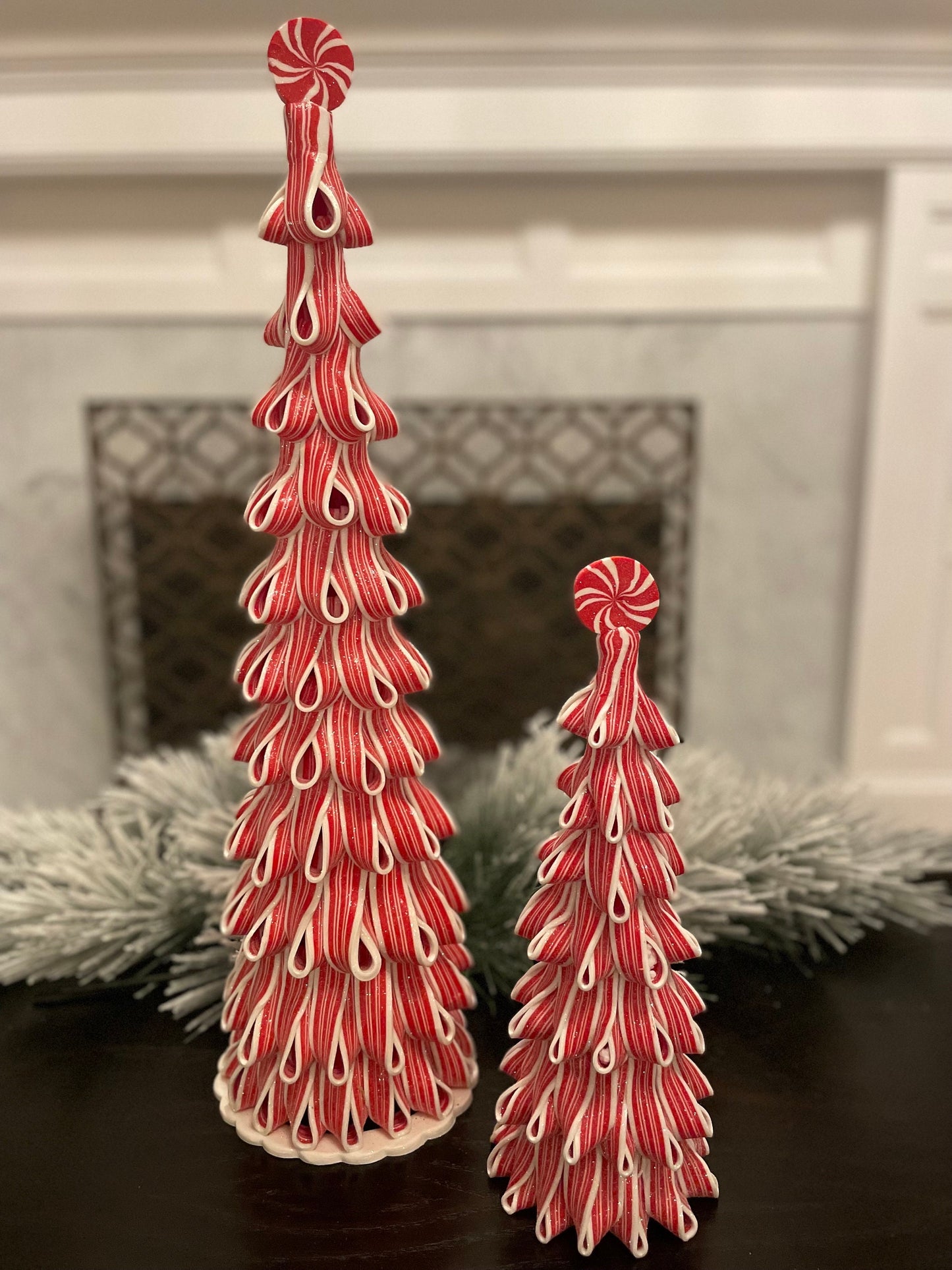 14”H x 5” W. Ribbon candy tree.