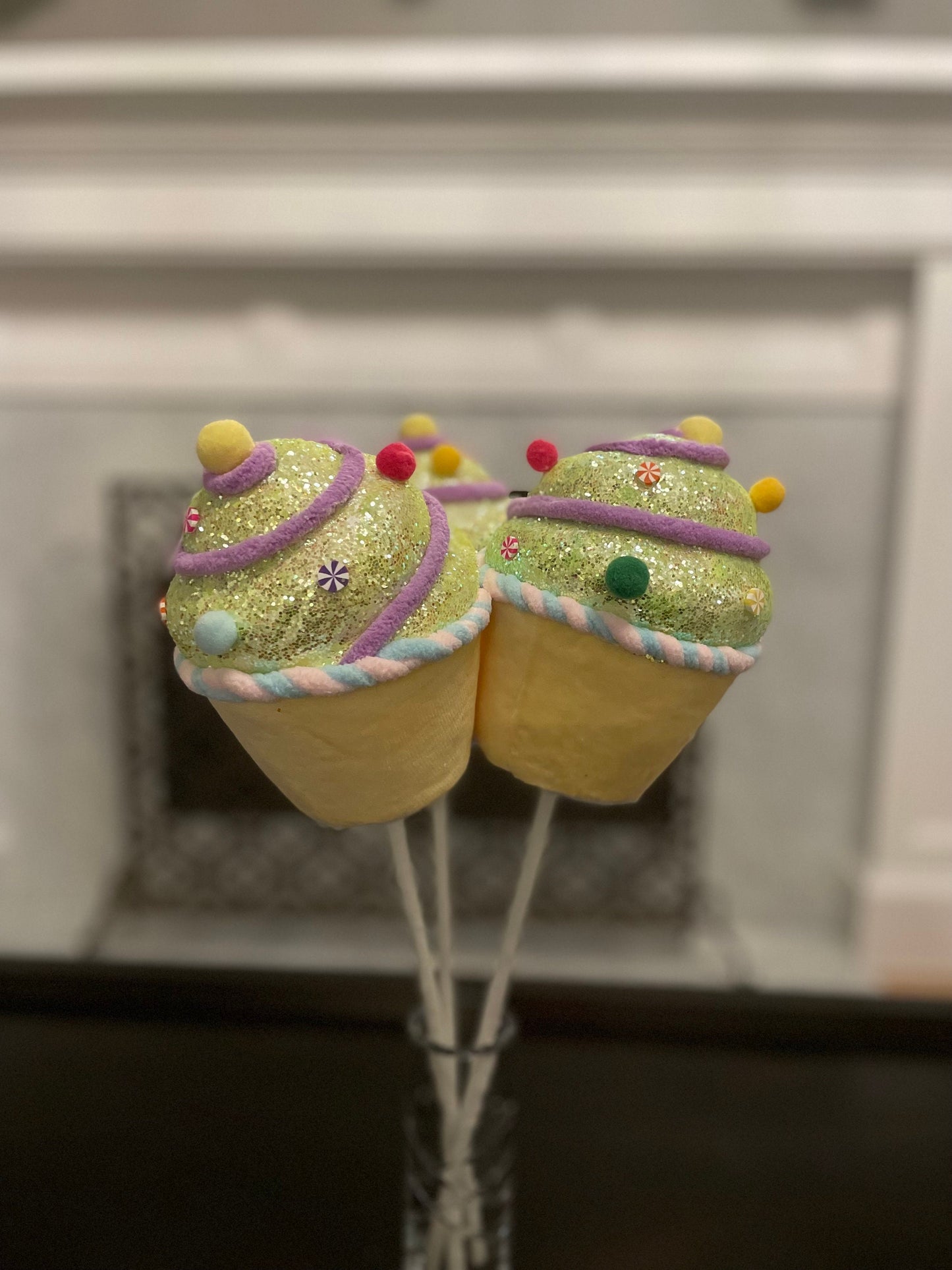 6.5” Light yellow Cupcake with sprinkles ornament. Set of 3.