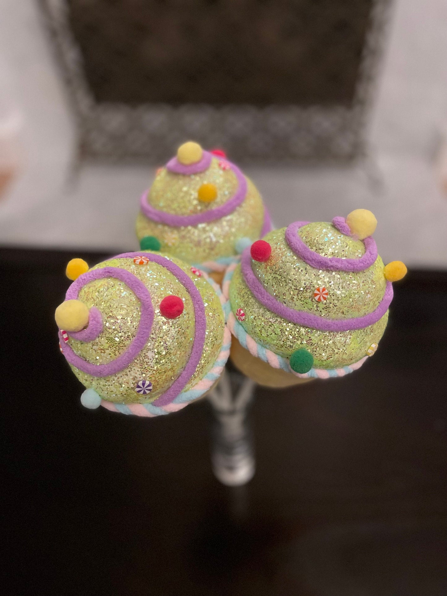 6.5” Light yellow Cupcake with sprinkles ornament. Set of 3.
