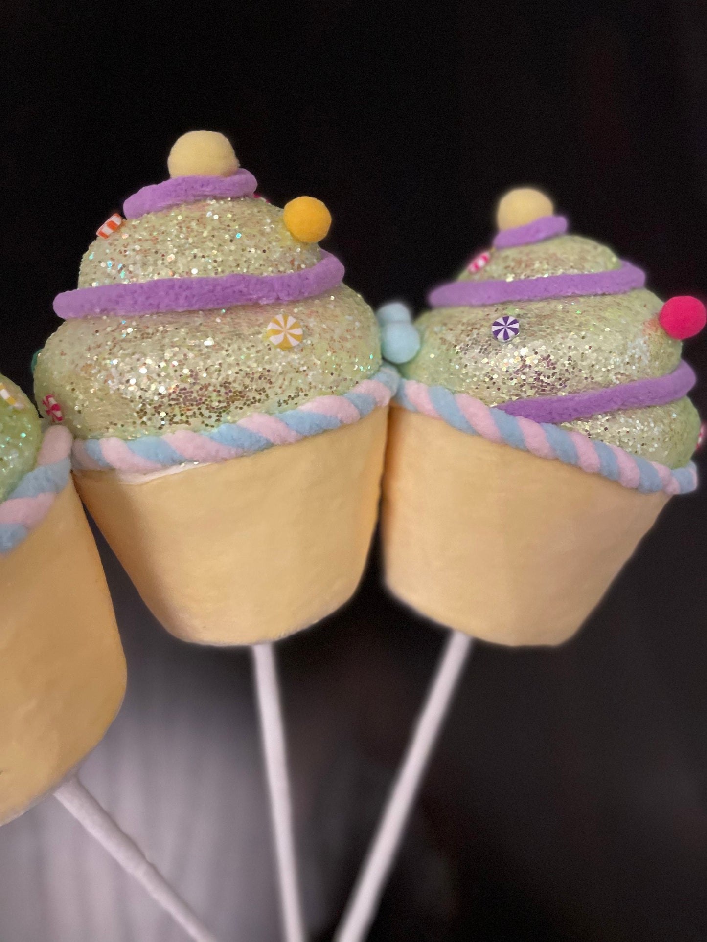 6.5” Light yellow Cupcake with sprinkles ornament. Set of 3.